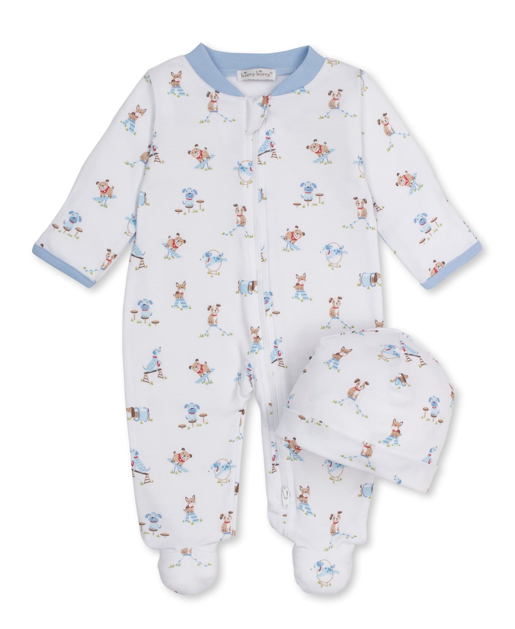 Playground Pups Zip Footie & Hat Set - Kissy Kissy