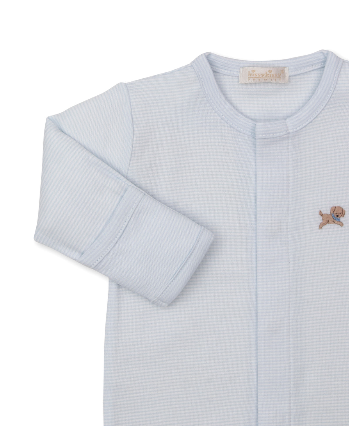 Premier Puppy Play Blue Hand Emb. Stripe Footie - Kissy Kissy