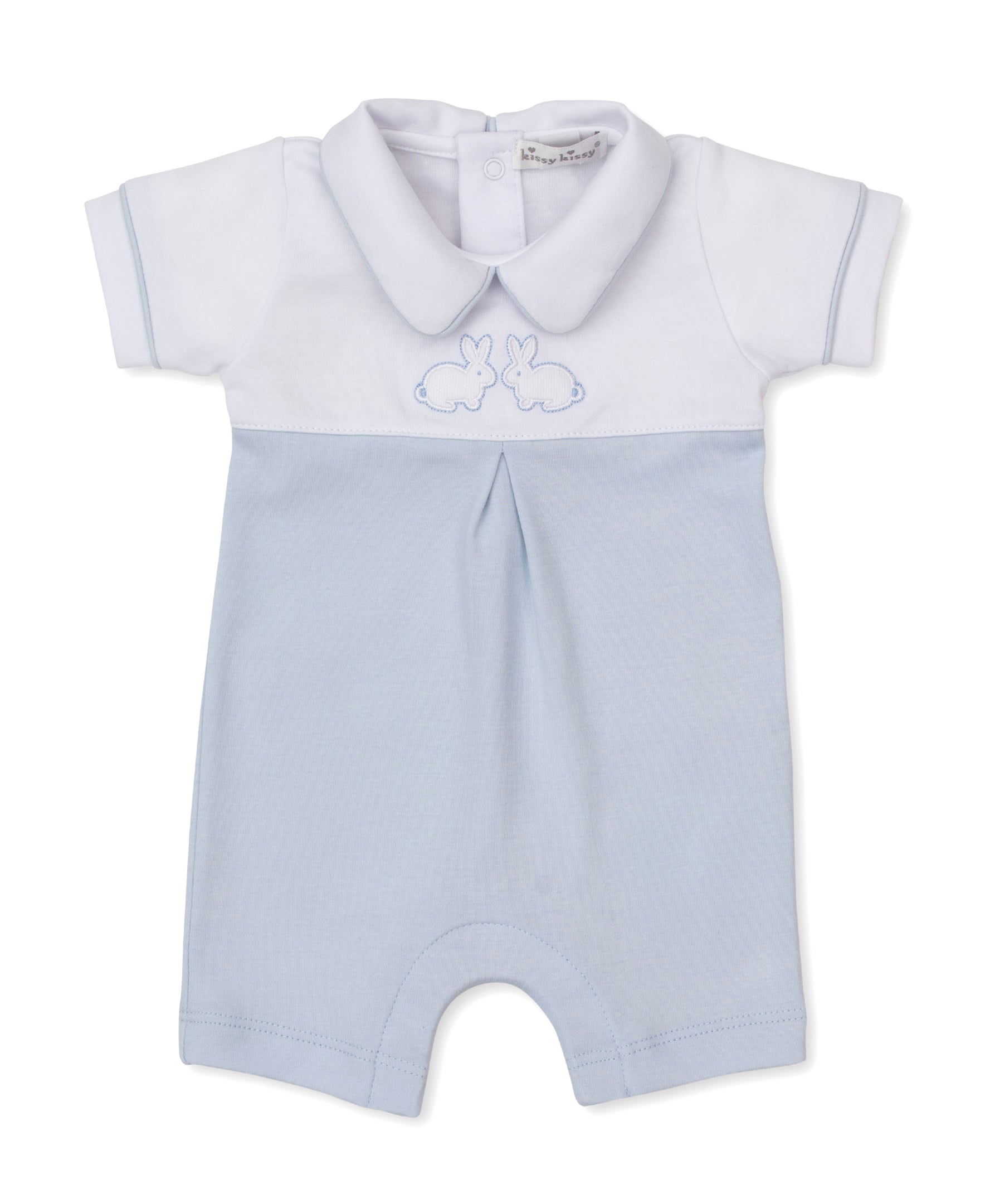 Pique Twin Bunnies Blue/White Short Playsuit - Kissy Kissy