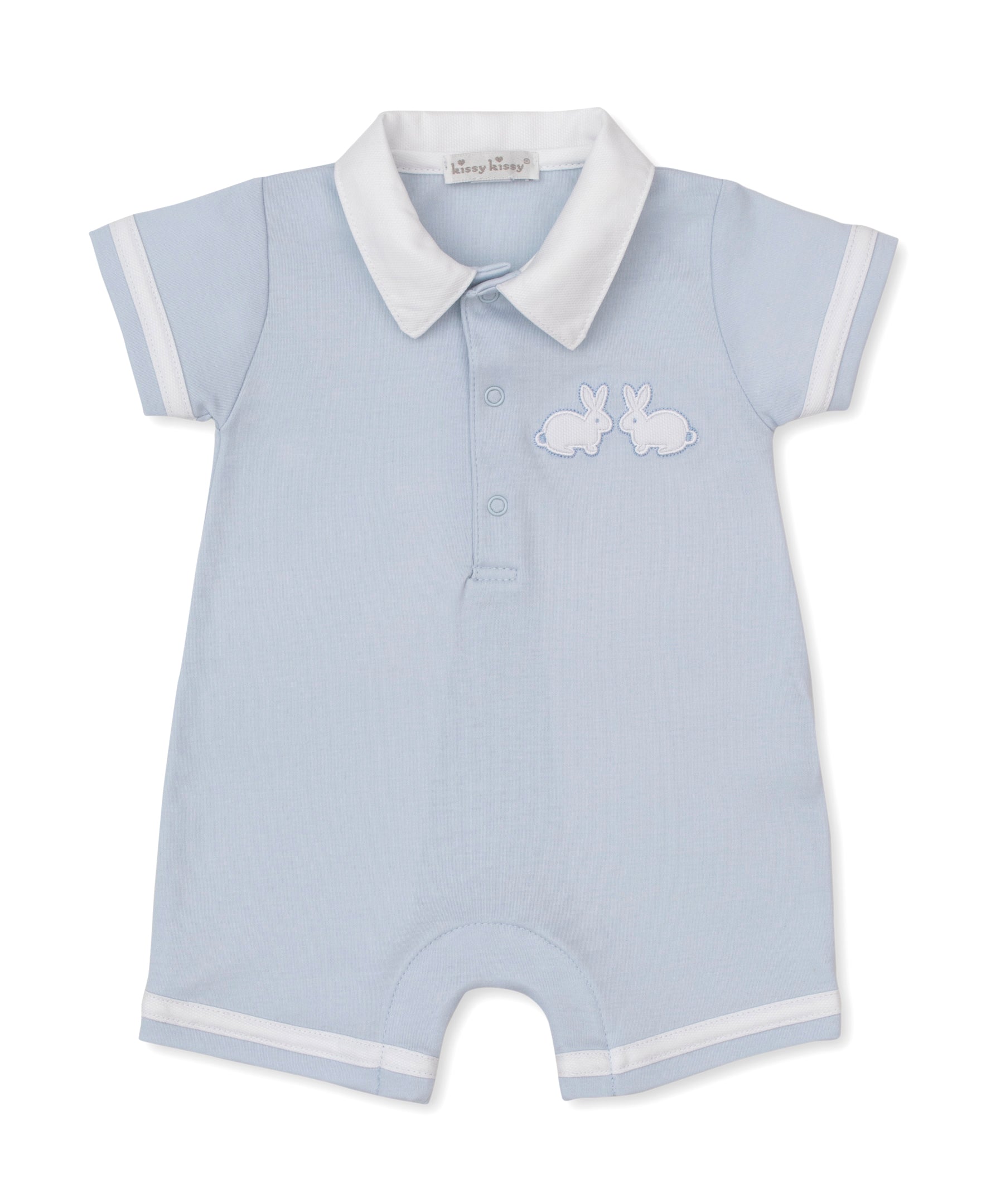 Pique Twin Bunnies Blue Short Playsuit - Kissy Kissy