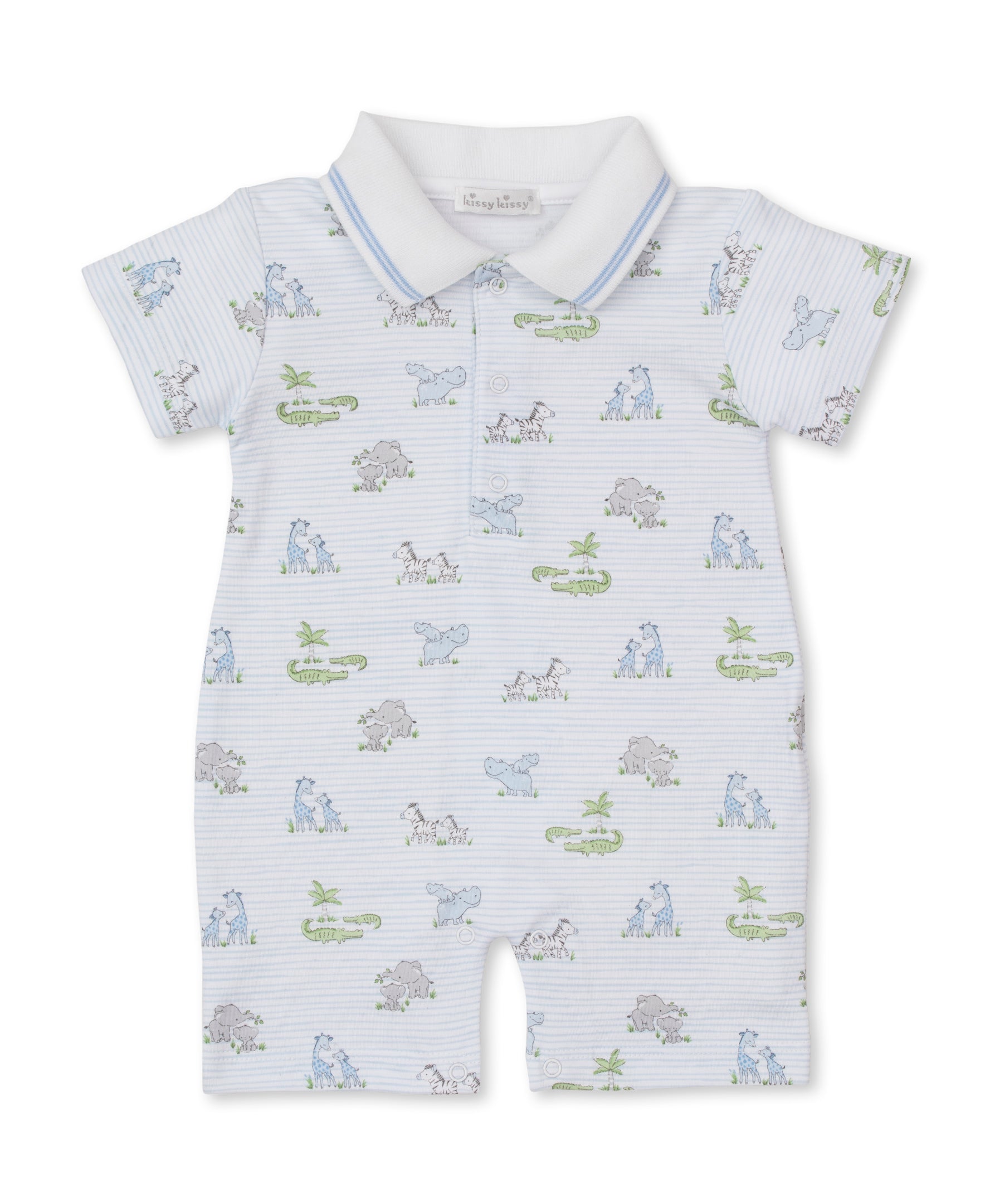 Safari Party Blue Short Playsuit w/ Collar - Kissy Kissy