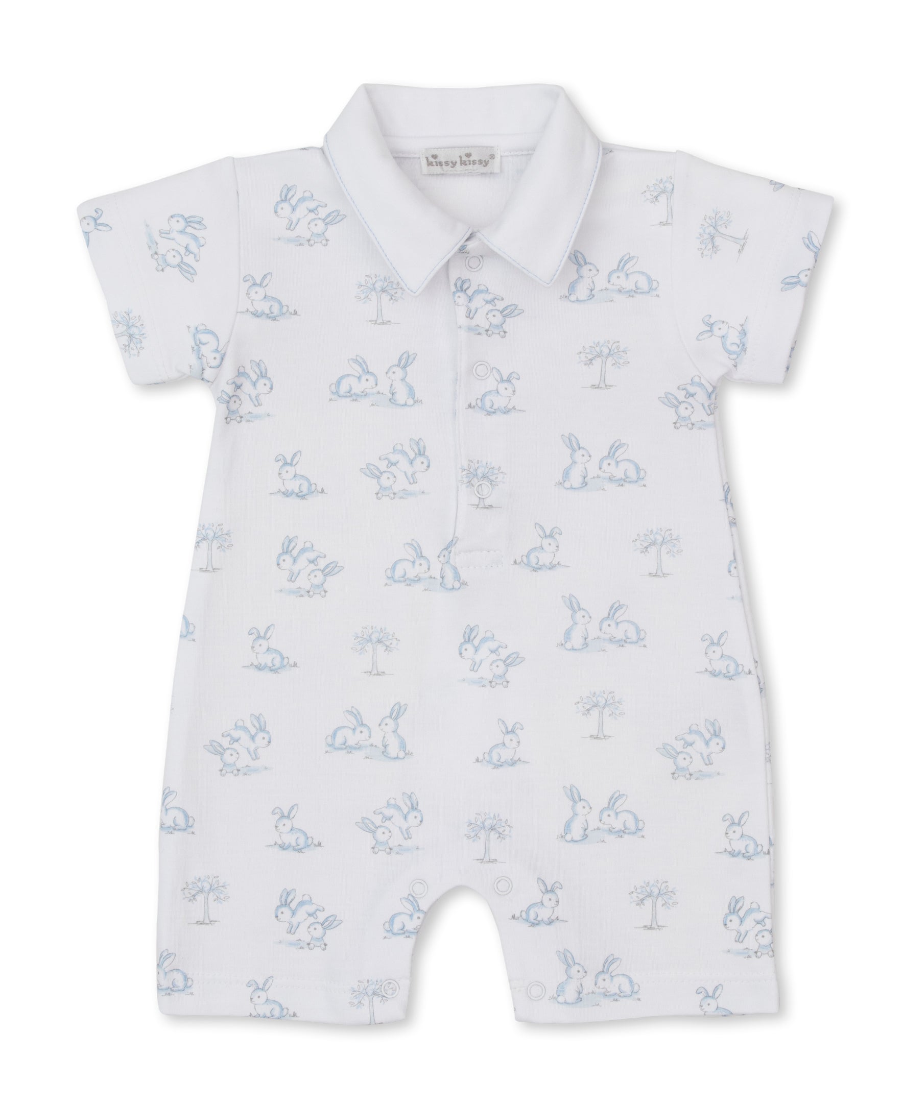 Springtime Bunny Fun Blue Short Playsuit w/ Collar - Kissy Kissy