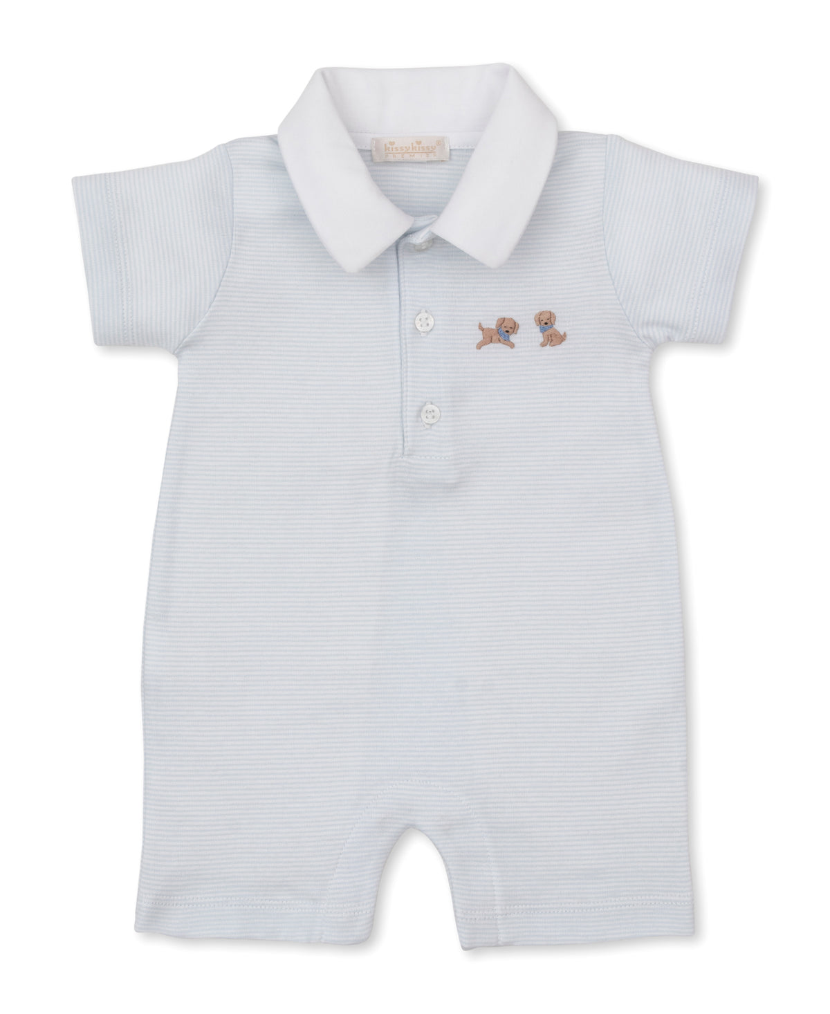 Premier Puppy Play Blue Hand Emb. Short Stripe Playsuit - Kissy Kissy