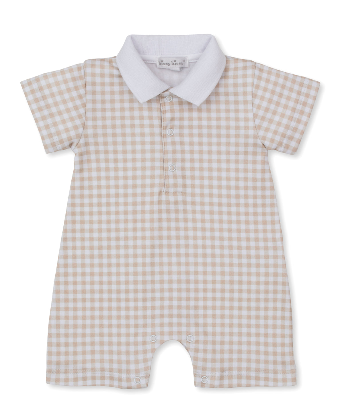 Gingham Traditions Tan Short Playsuit w/ Collar - Kissy Kissy