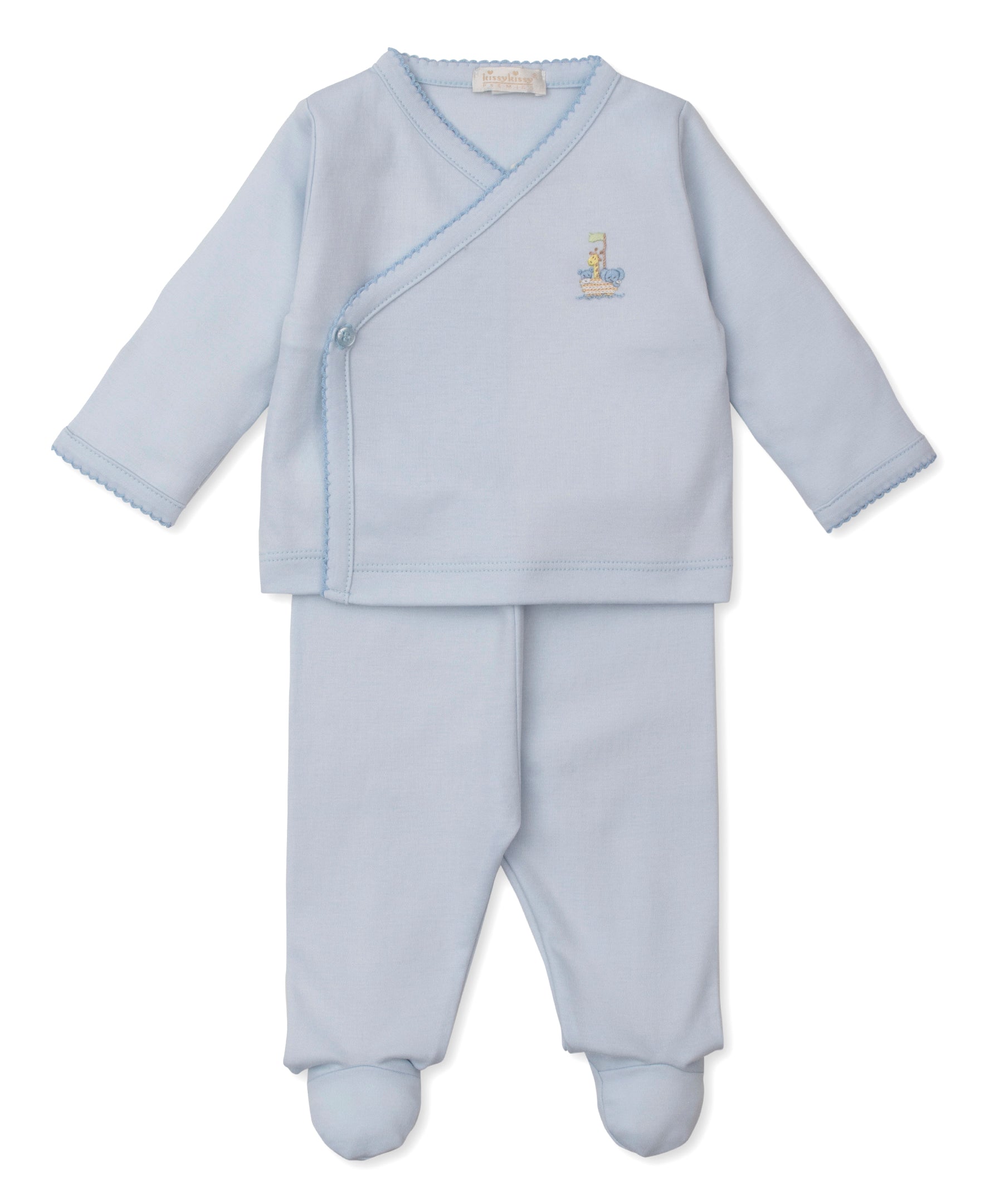 Premier Noah's Ark Blue Hand Emb. Cross Tee & Pant Set - Kissy Kissy