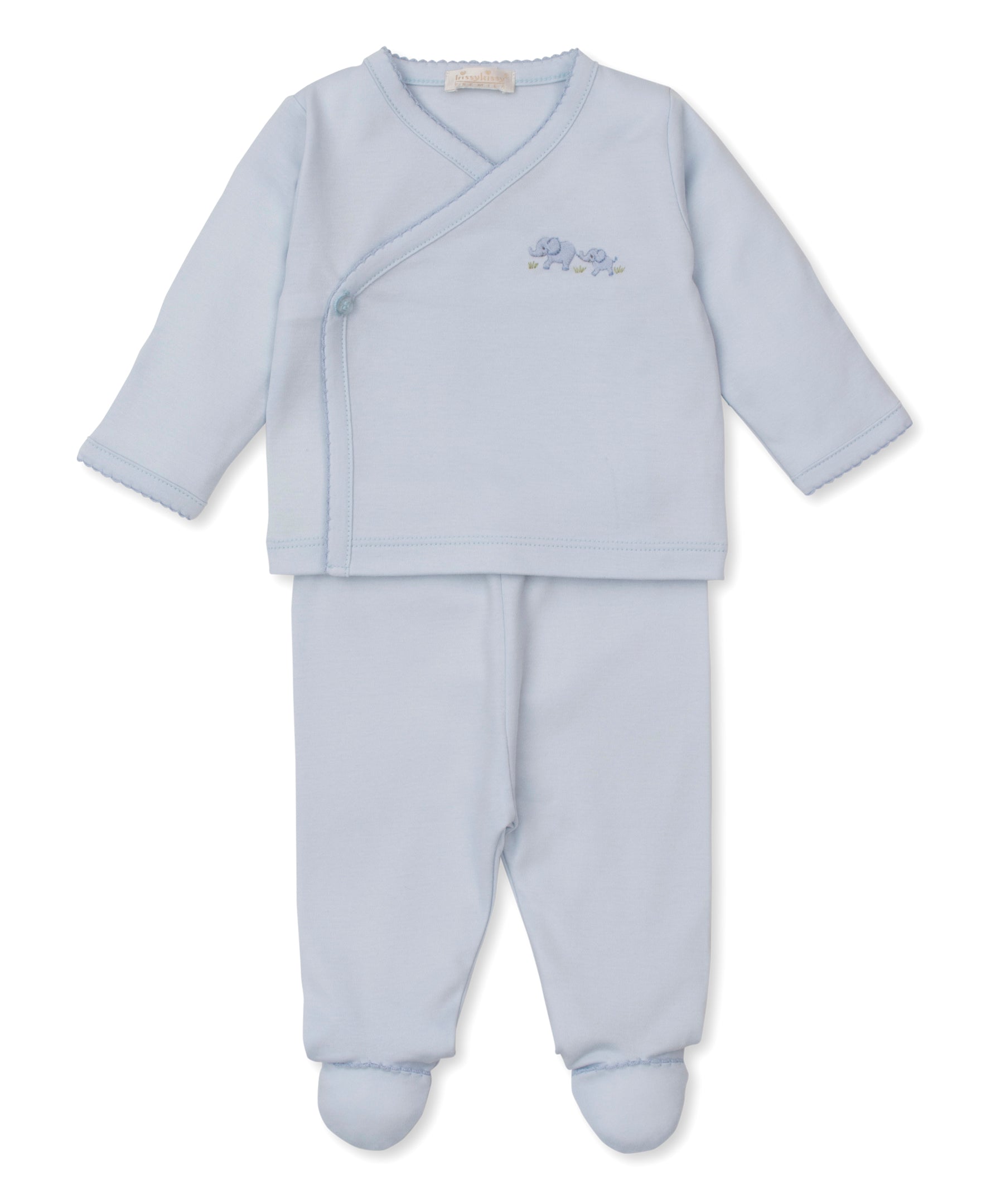 Premier Elephant Esprit Blue Hand Emb. Cross Tee & Pant Set - Kissy Kissy