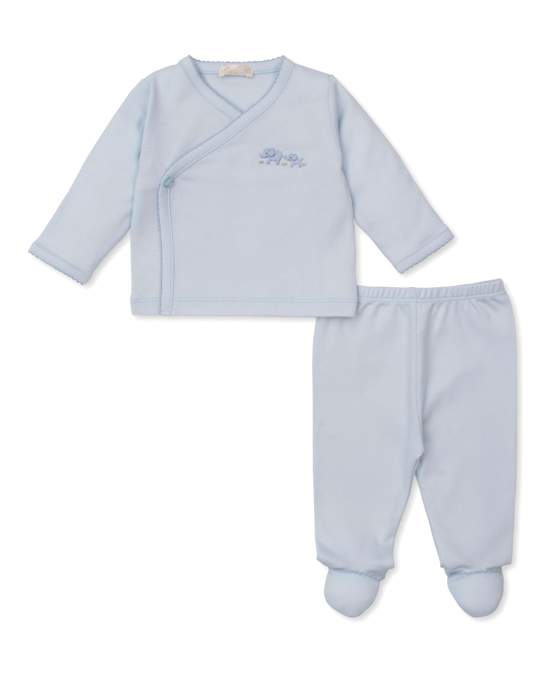 Premier Elephant Esprit Blue Hand Emb. Cross Tee & Pant Set - Kissy Kissy