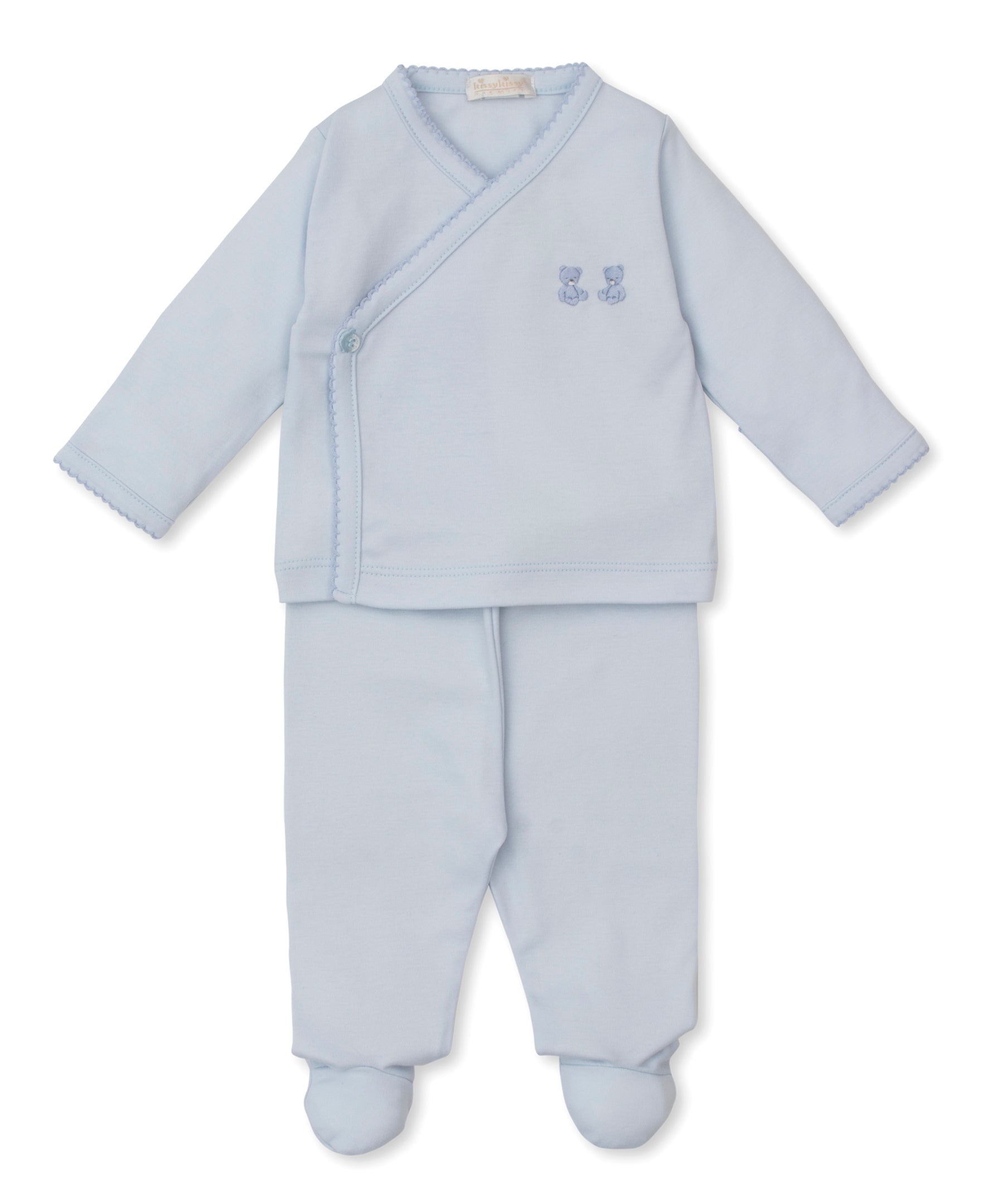SCE Teddy Bear Time Blue Hand Emb. Footed Pant Set - Kissy Kissy