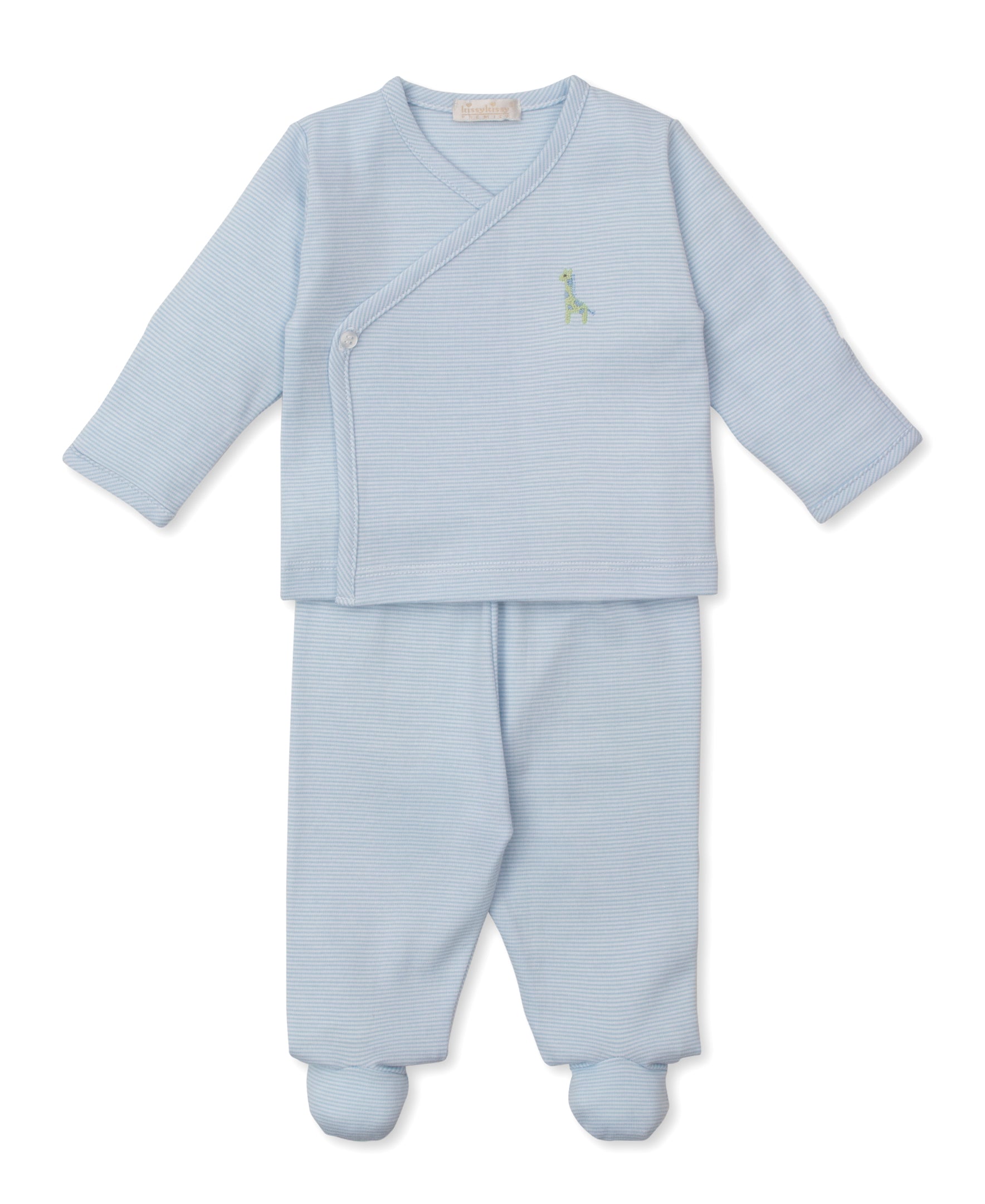 SCE Safari Wild Blue Stripe Hand Emb. Footed Pant Set - Kissy Kissy
