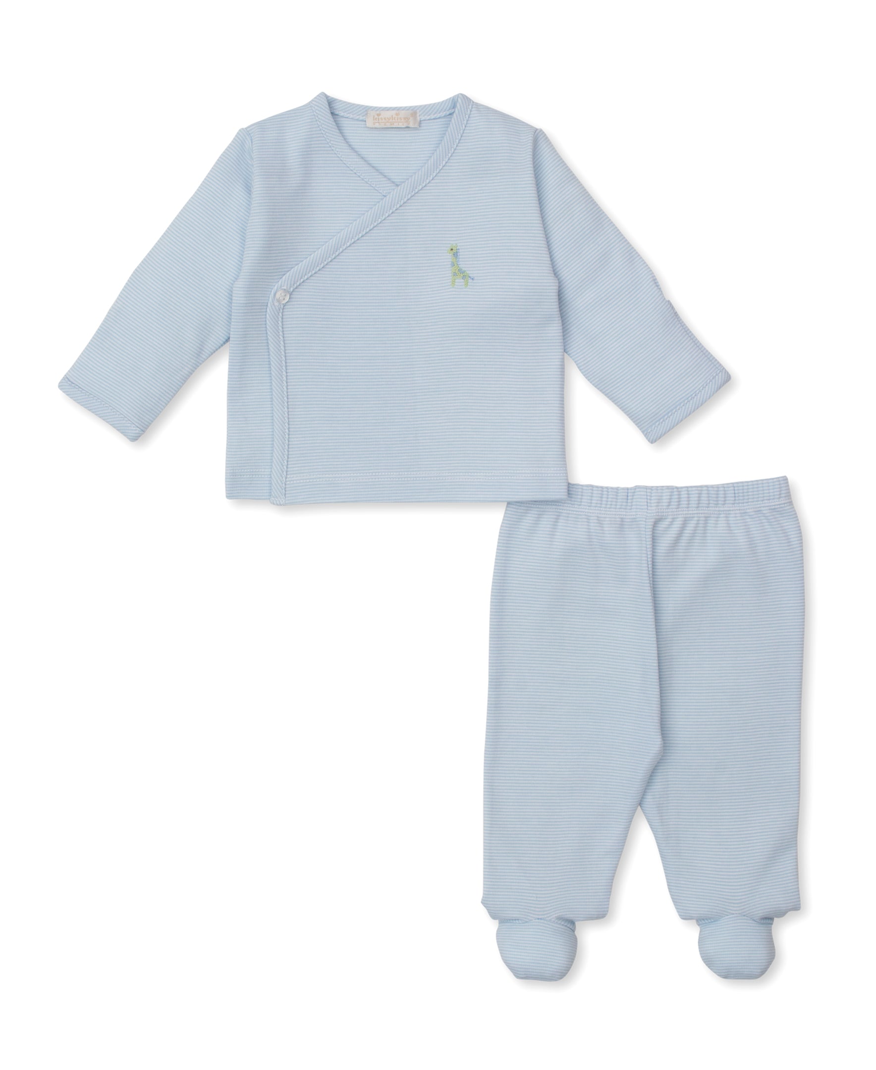 SCE Safari Wild Blue Stripe Hand Emb. Footed Pant Set - Kissy Kissy