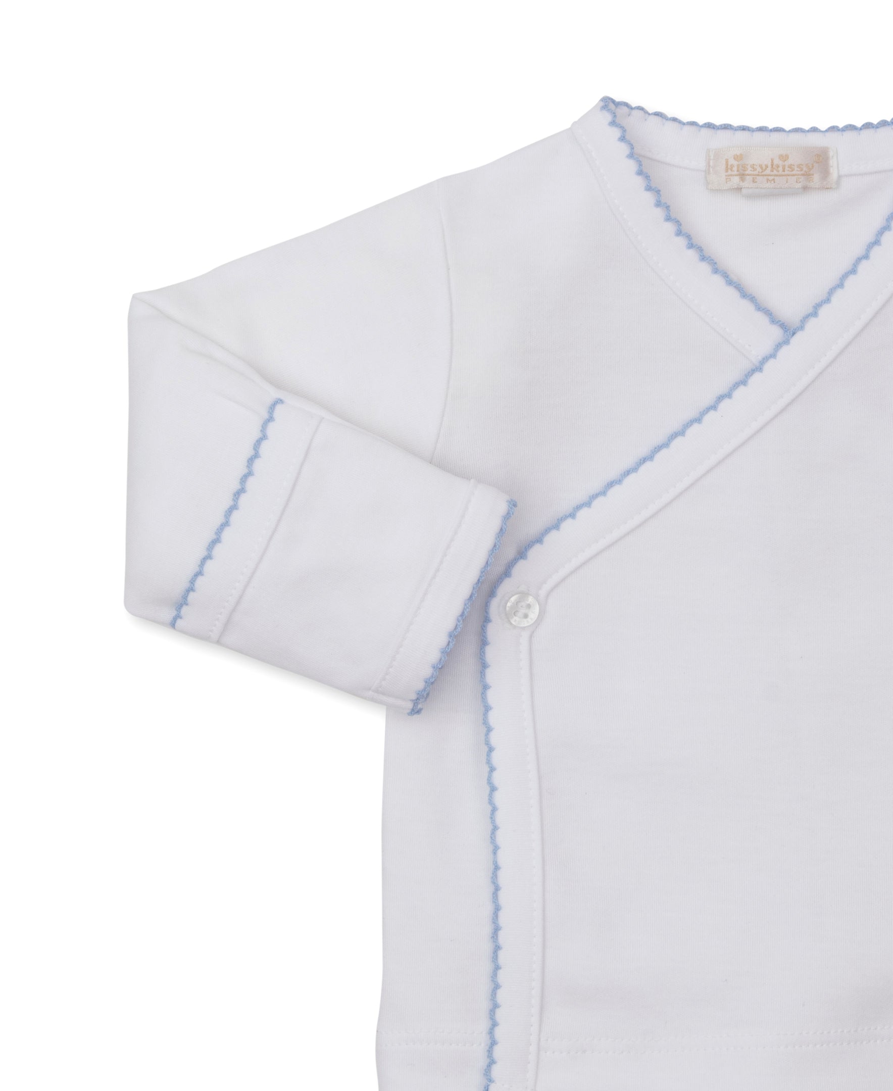 Premier Sweet Sheep White/Blue Hand Emb. Footed Pant Set - Kissy Kissy
