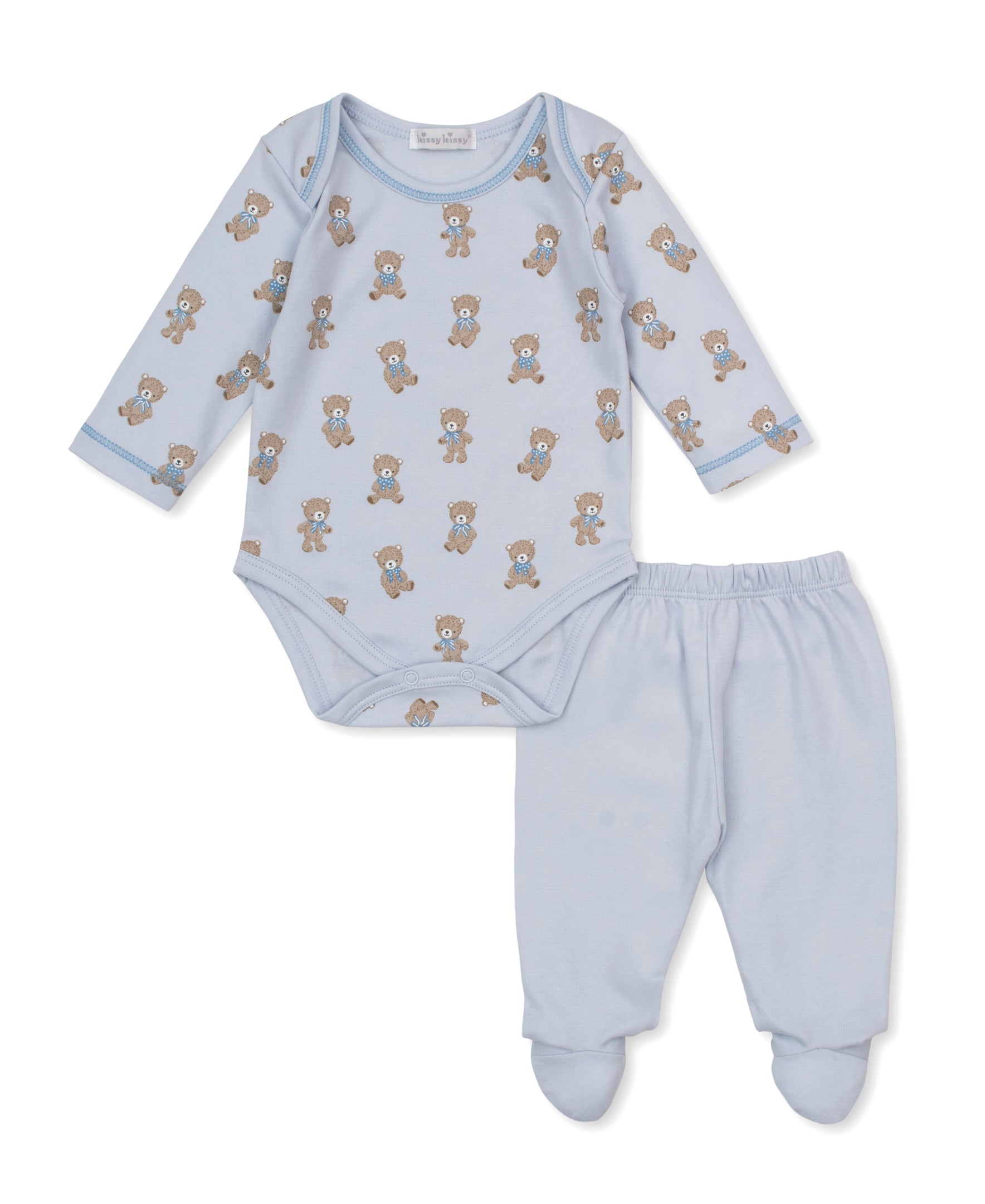Teddy Bear Club Blue Bodysuit Footed Pant Set - Kissy Kissy