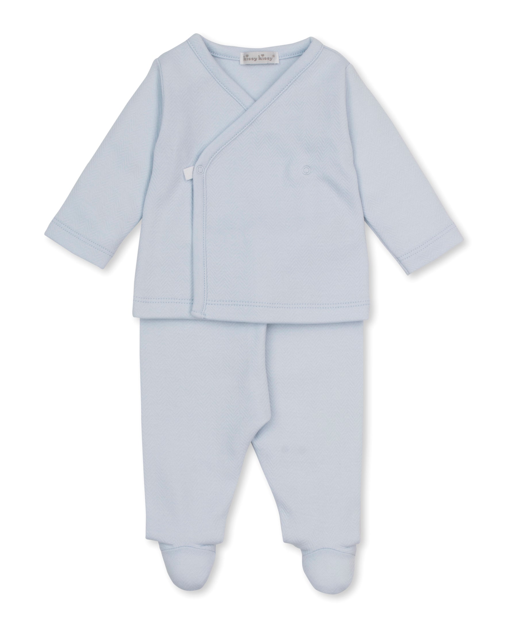 Baby Blessings Blue Jacquard Cross Tee & Pant Set