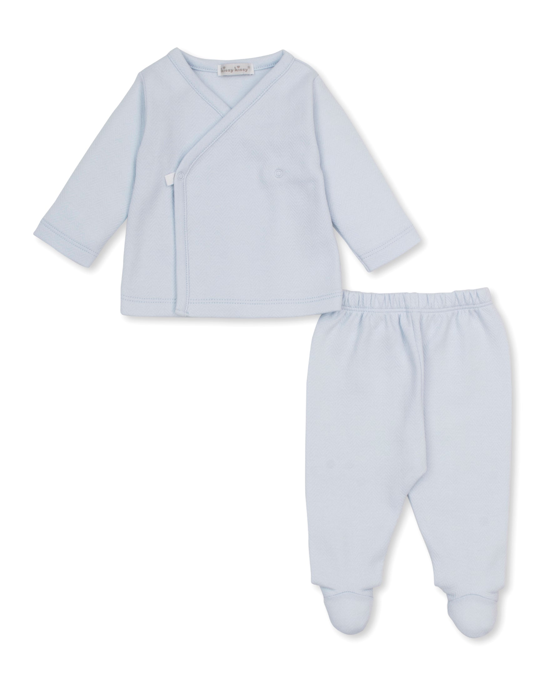 Baby Blessings Blue Jacquard Cross Tee & Pant Set