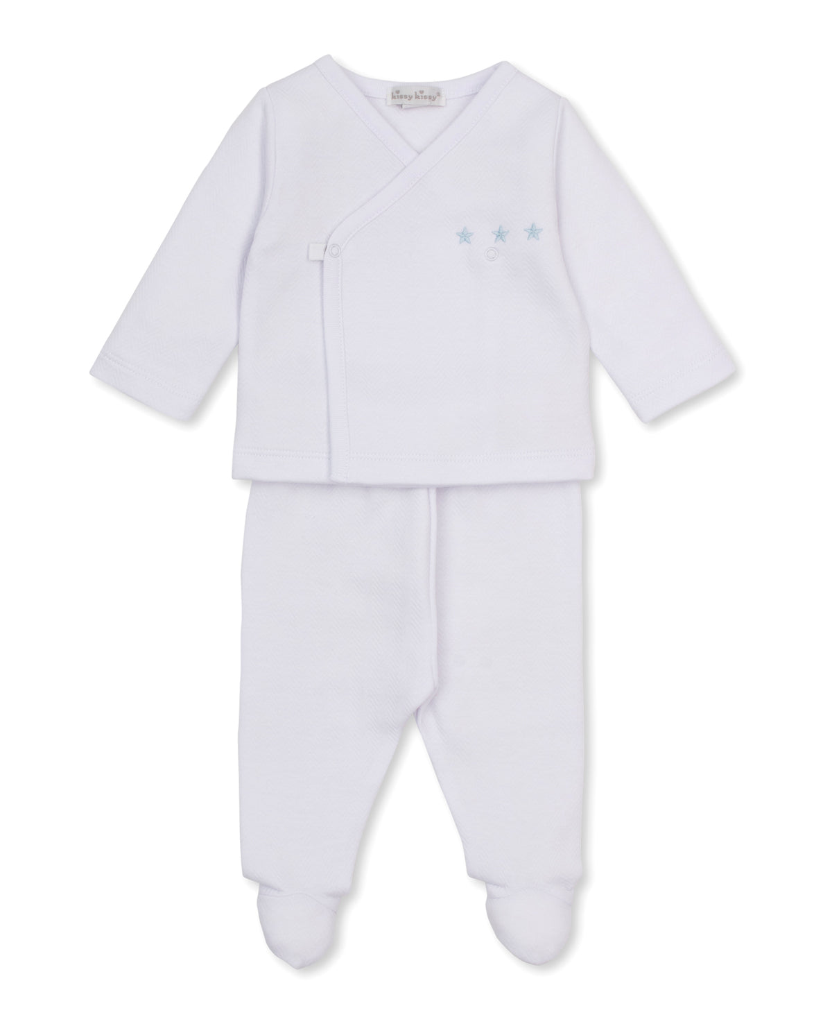 Baby Blessings WBlue Jacquard Cross Tee & Pant Set - Kissy Kissy