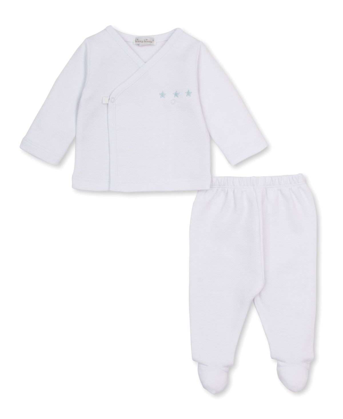 Baby Blessings WBlue Jacquard Cross Tee & Pant Set - Kissy Kissy