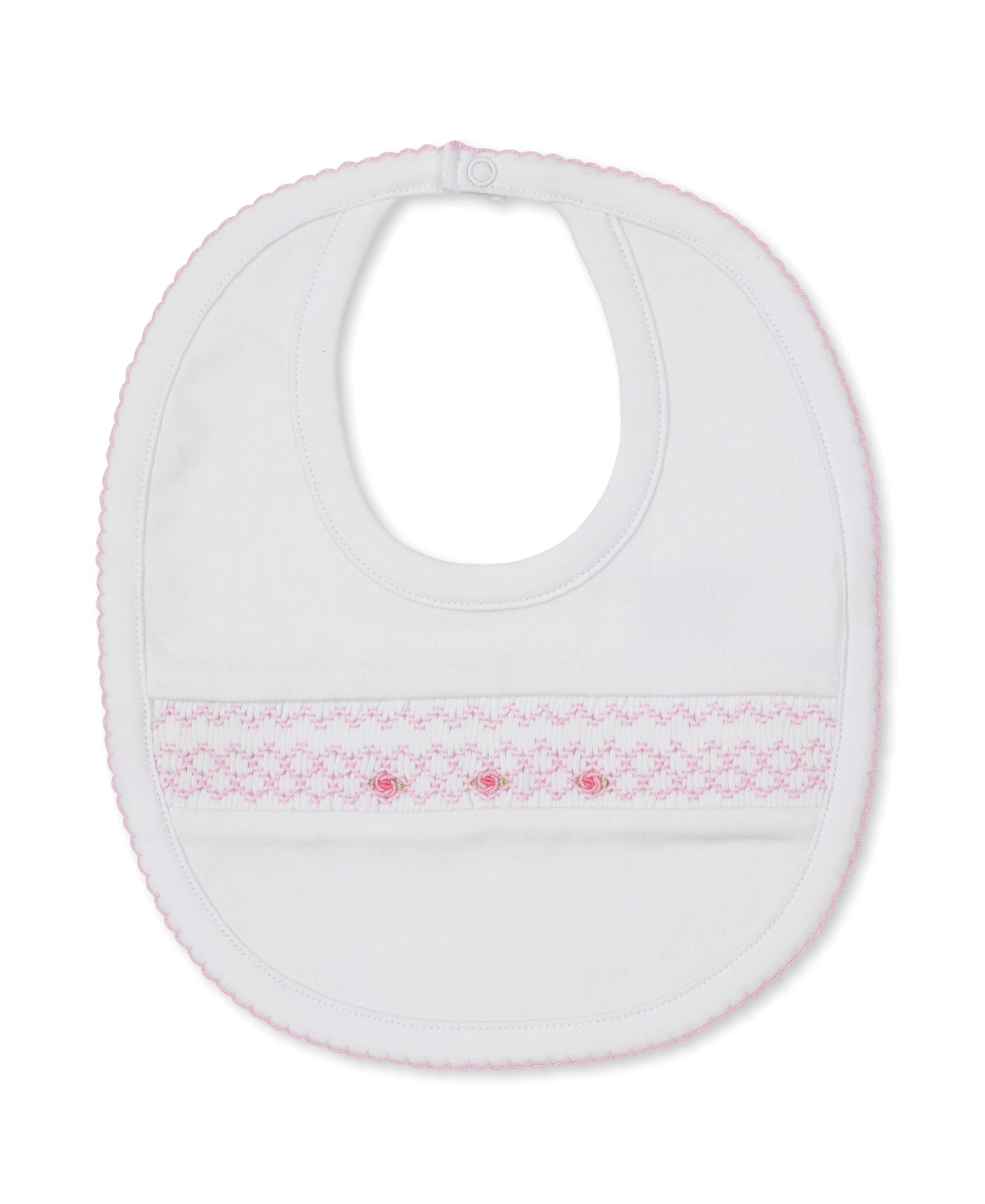 CLB Summer Bishop 26 White/Pink Hand Smocked Bib - Kissy Kissy