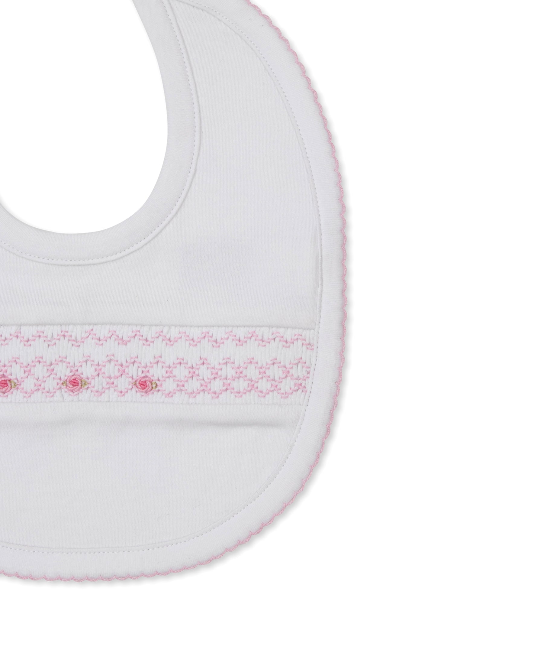 CLB Summer Bishop 26 White/Pink Hand Smocked Bib - Kissy Kissy