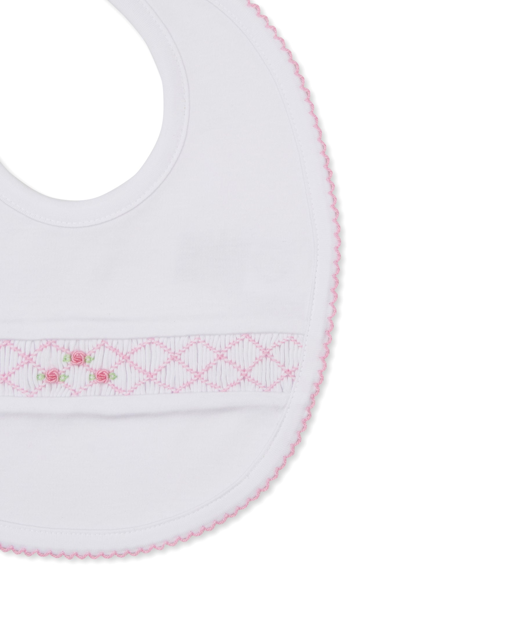 CLB Summer 26 White/Pink Hand Smocked Bib - Kissy Kissy