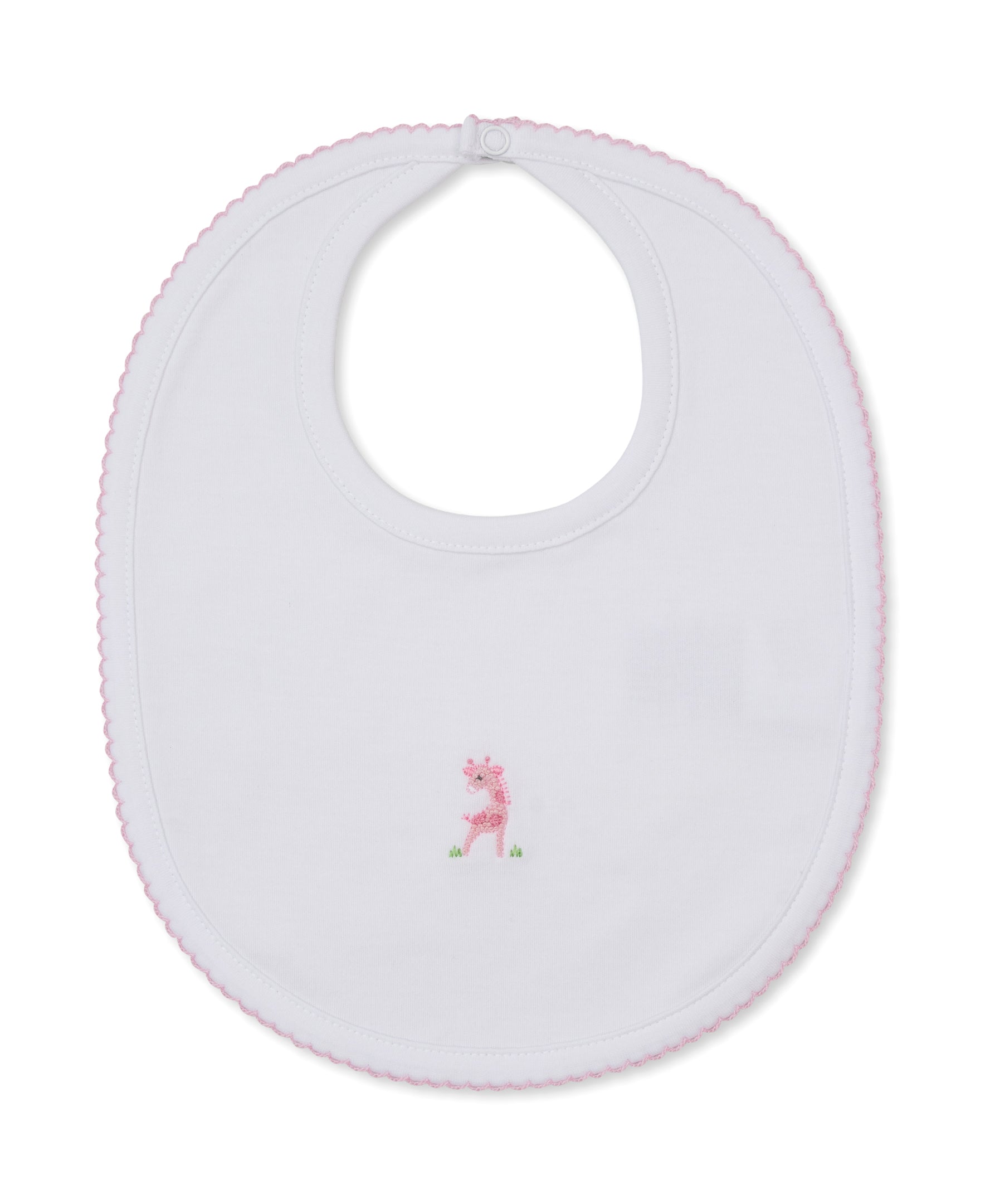 SCE Safari Party White/Pink Hand Emb. Bib - Kissy Kissy