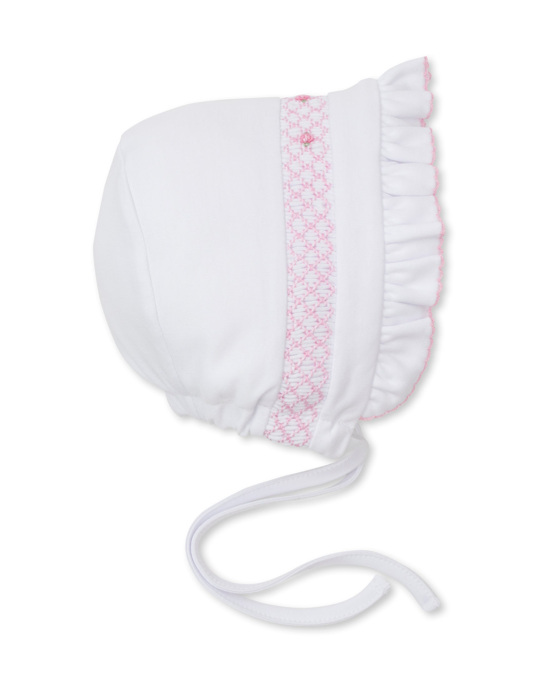 CLB Fall 25 White/Pink Hand Smocked Bonnet - Kissy Kissy