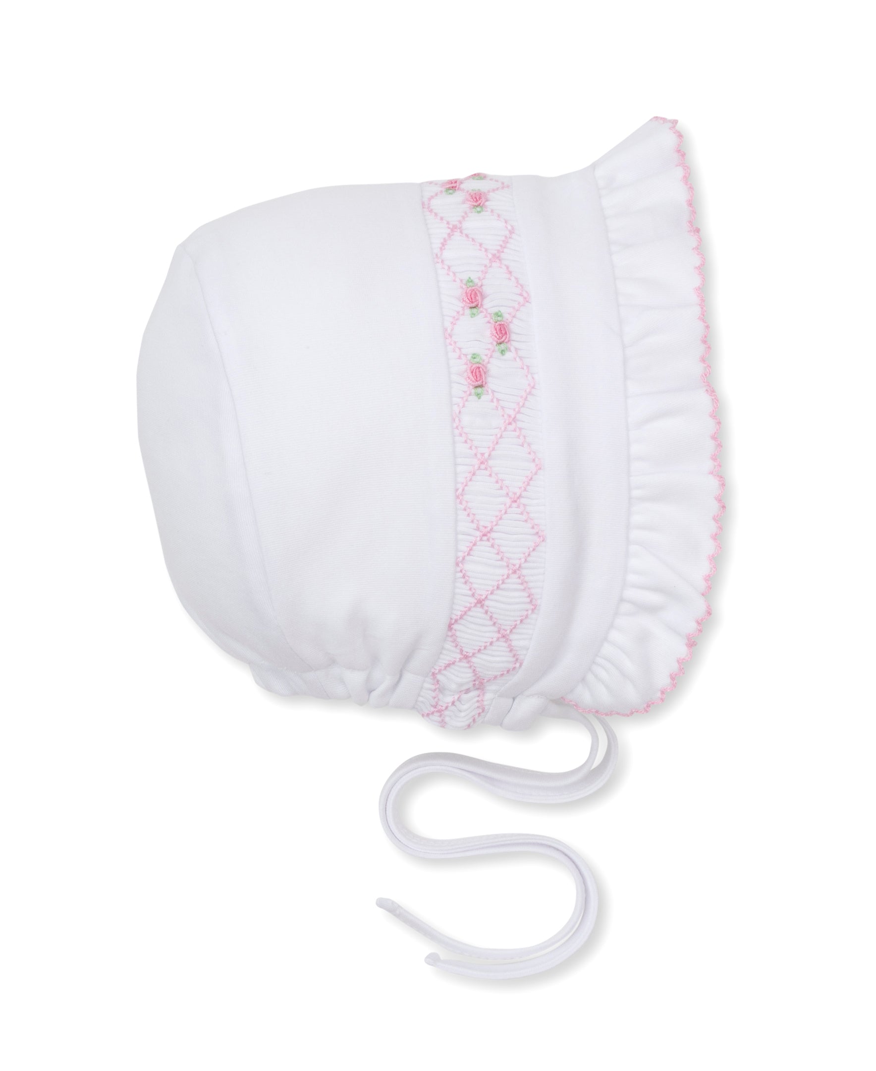 CLB Summer 26 White/Pink Hand Smocked Bonnet - Kissy Kissy