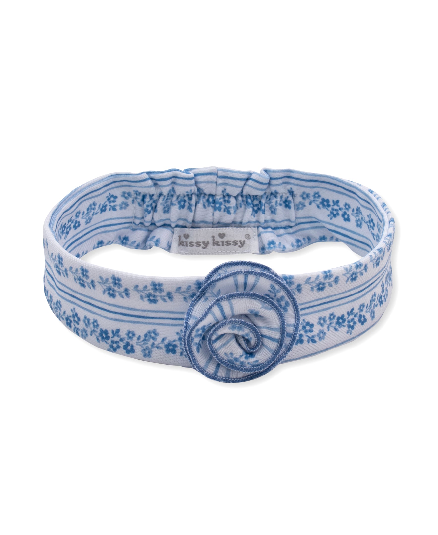 Watercolor Floral Stripes Blue Headband