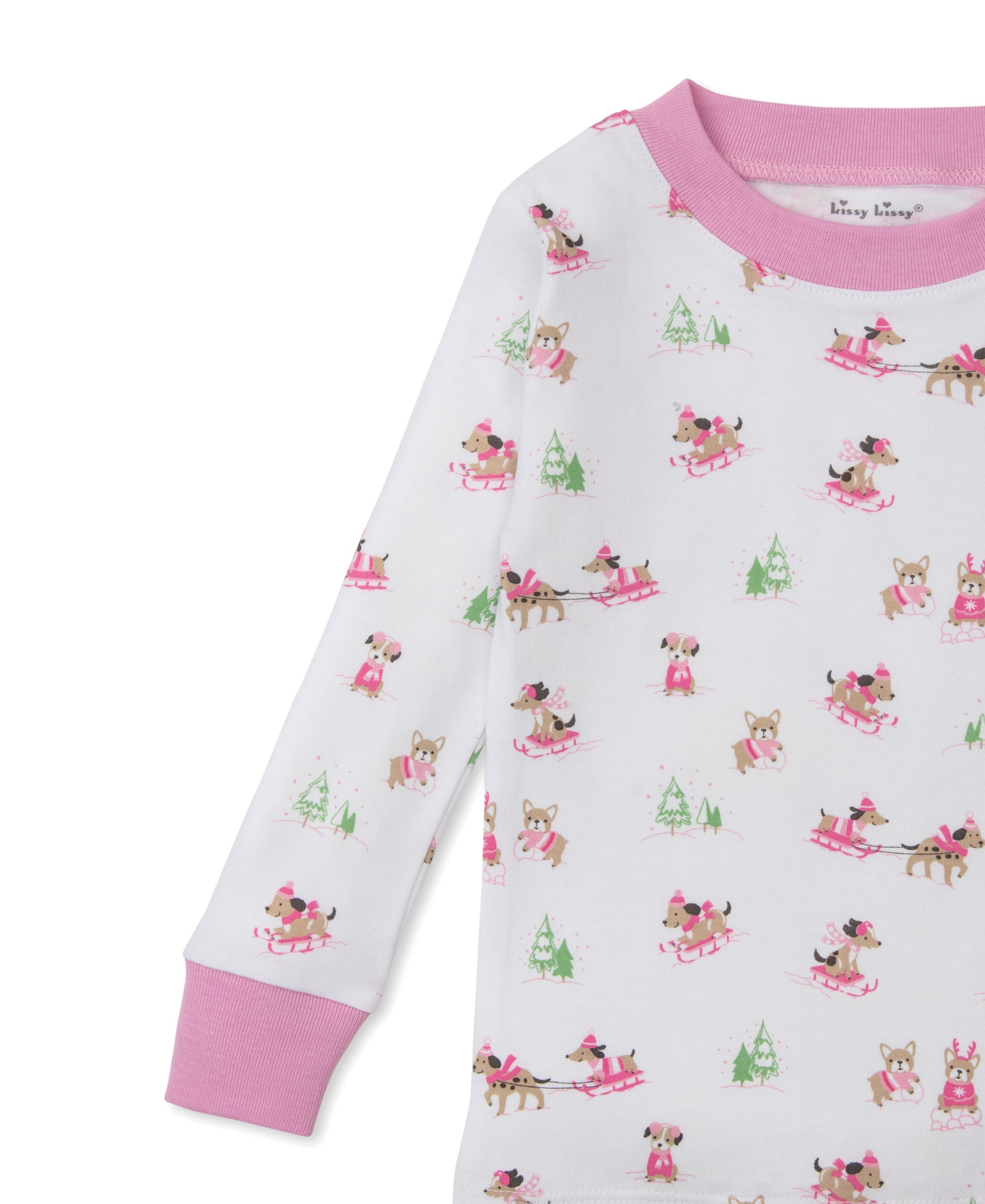 Puppy's Sleigh Riding Fun Pink Pajama Set - Kissy Kissy