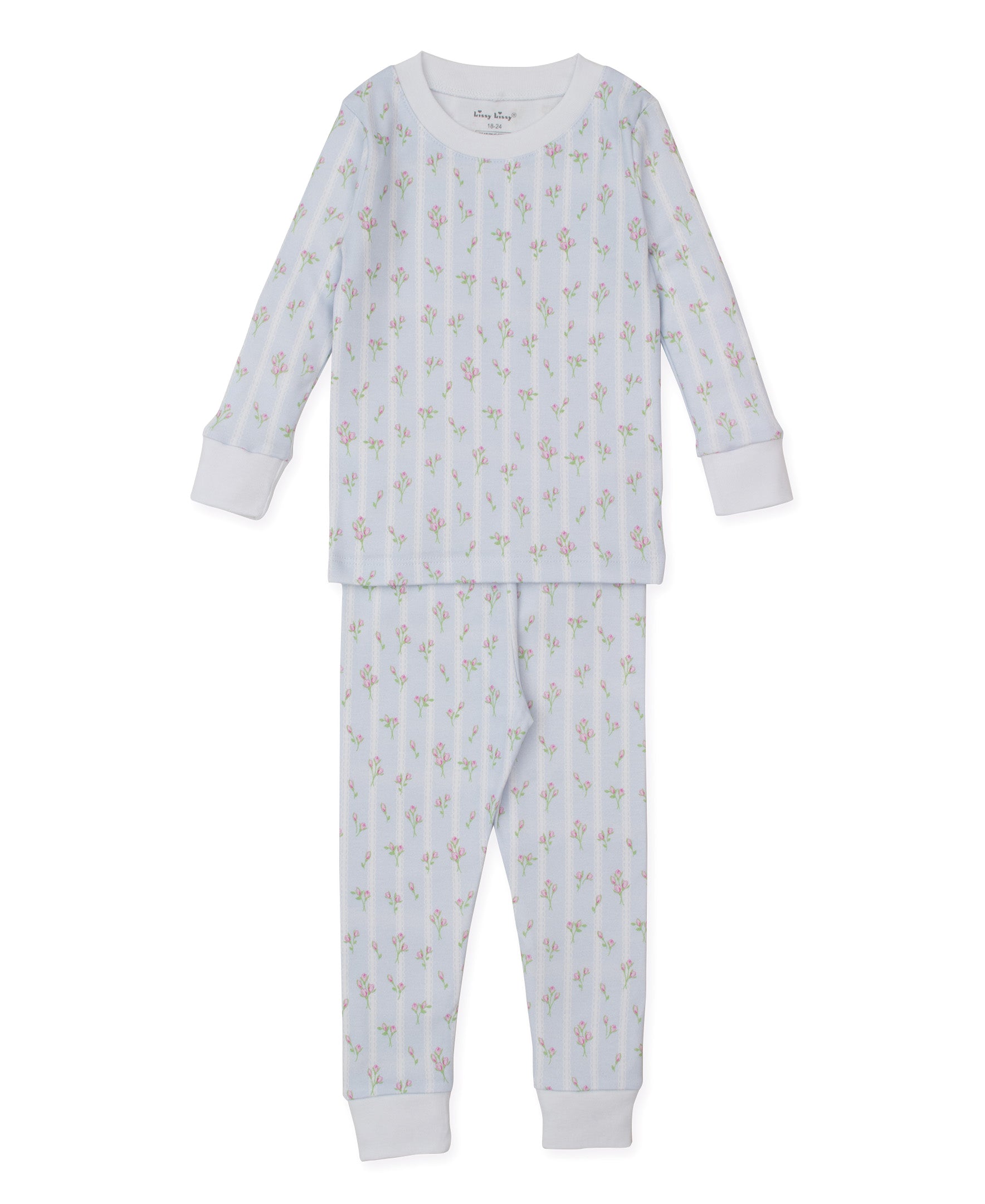 Ribbon Stripe Bouquets Blue Toddler Pajama Set - Kissy Kissy