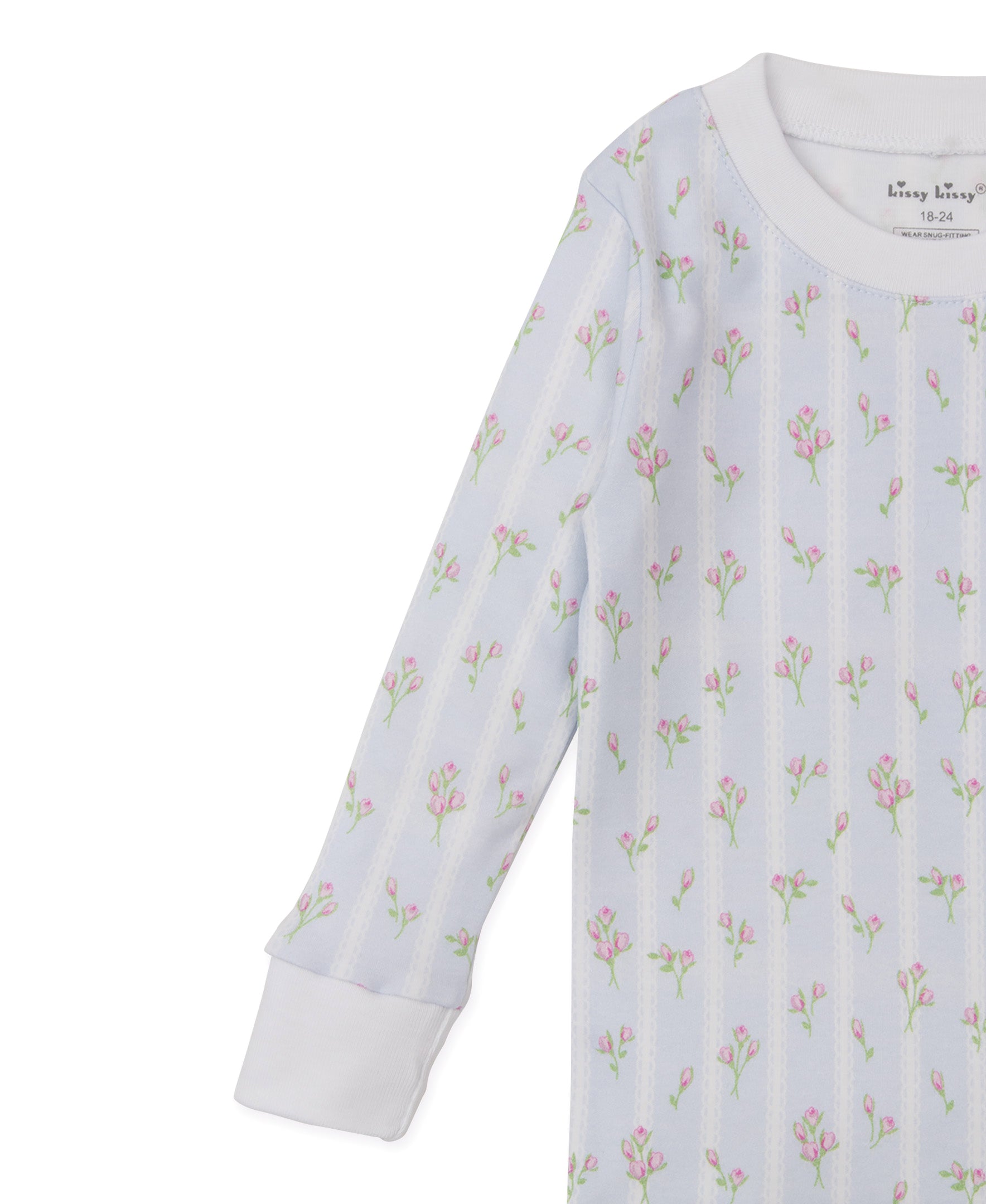 Ribbon Stripe Bouquets Blue Toddler Pajama Set - Kissy Kissy