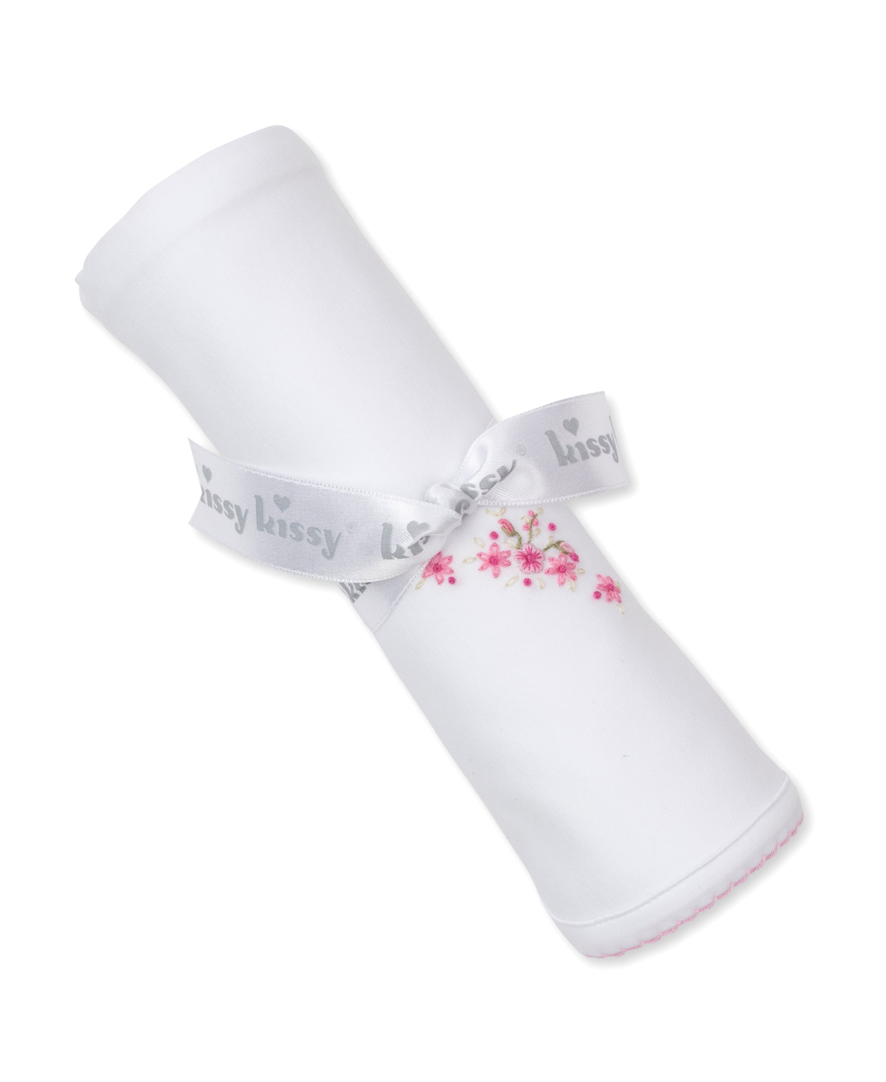 SCE Rose Blooms White/Pink Hand Emb. Blanket - Kissy Kissy