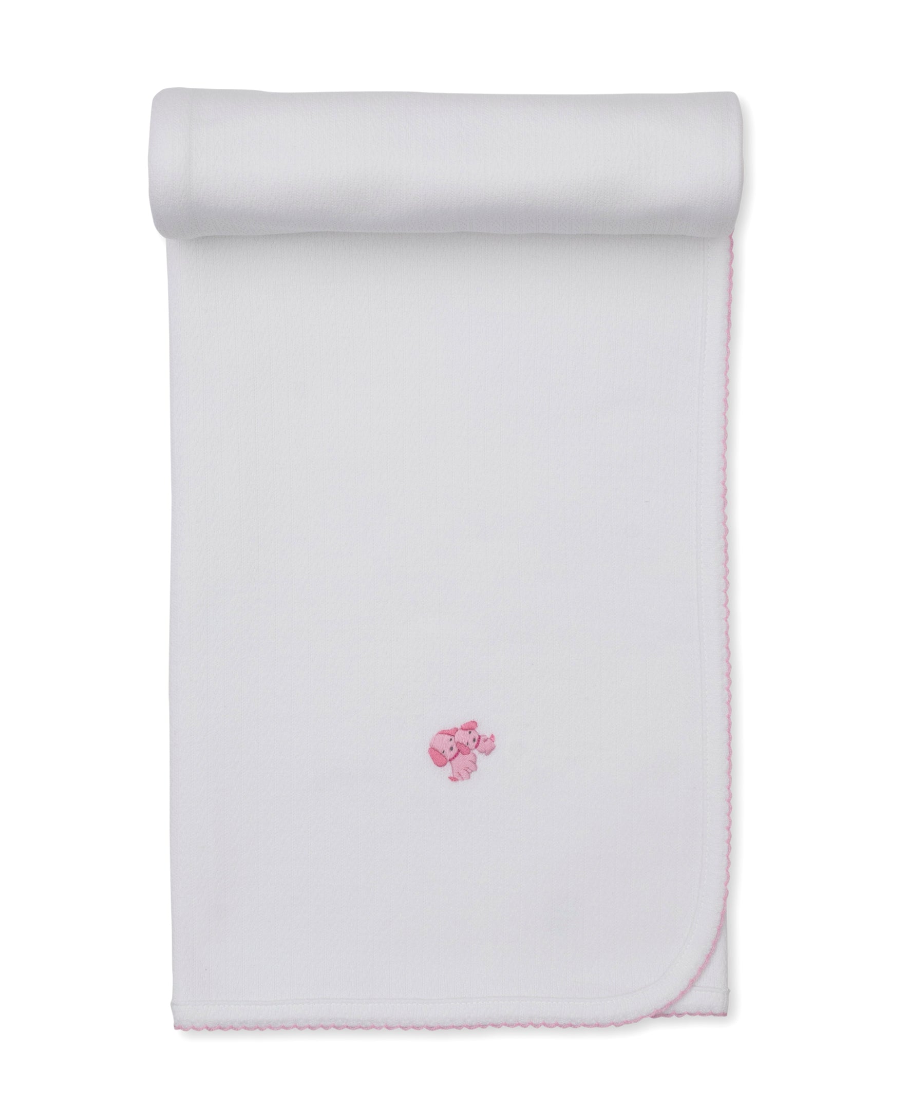 Premier Puppy Family White/Pink Hand Emb. Pointelle Blanket