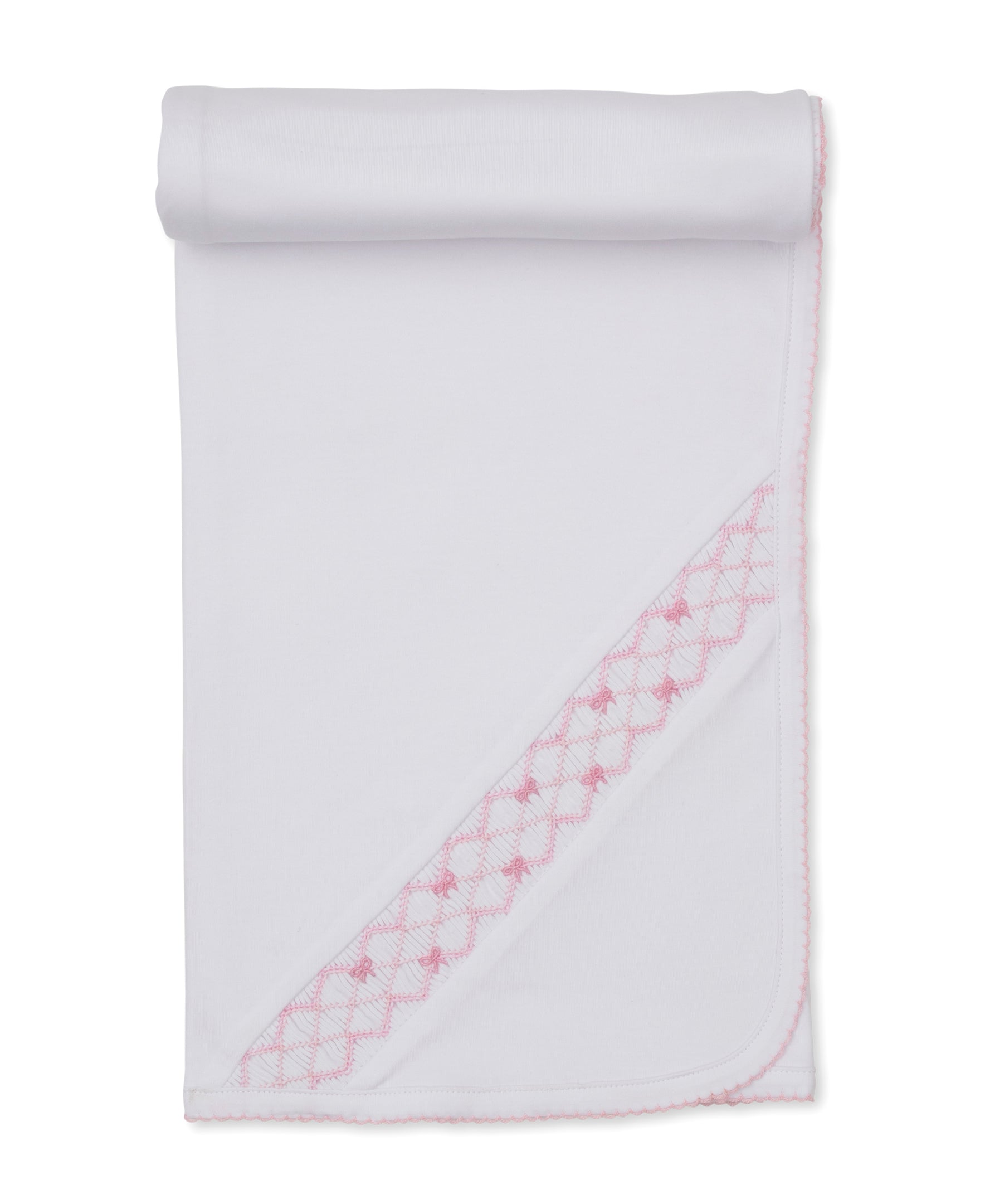 CLB Summer Bows 26 White/Pink Hand Smocked Blanket - Kissy Kissy