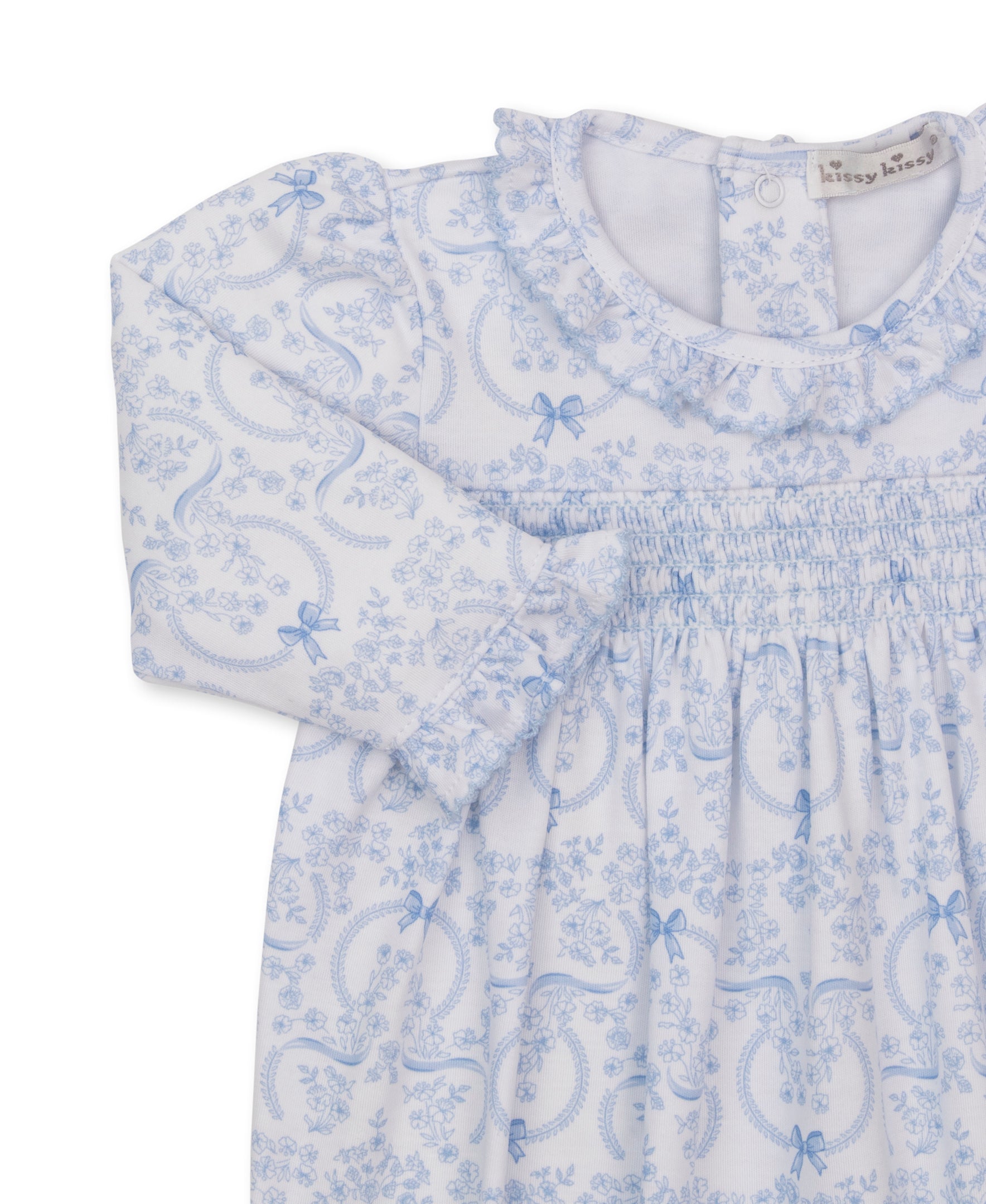 Delicate Blooming Bows Blue Smocked Playsuit - Kissy Kissy