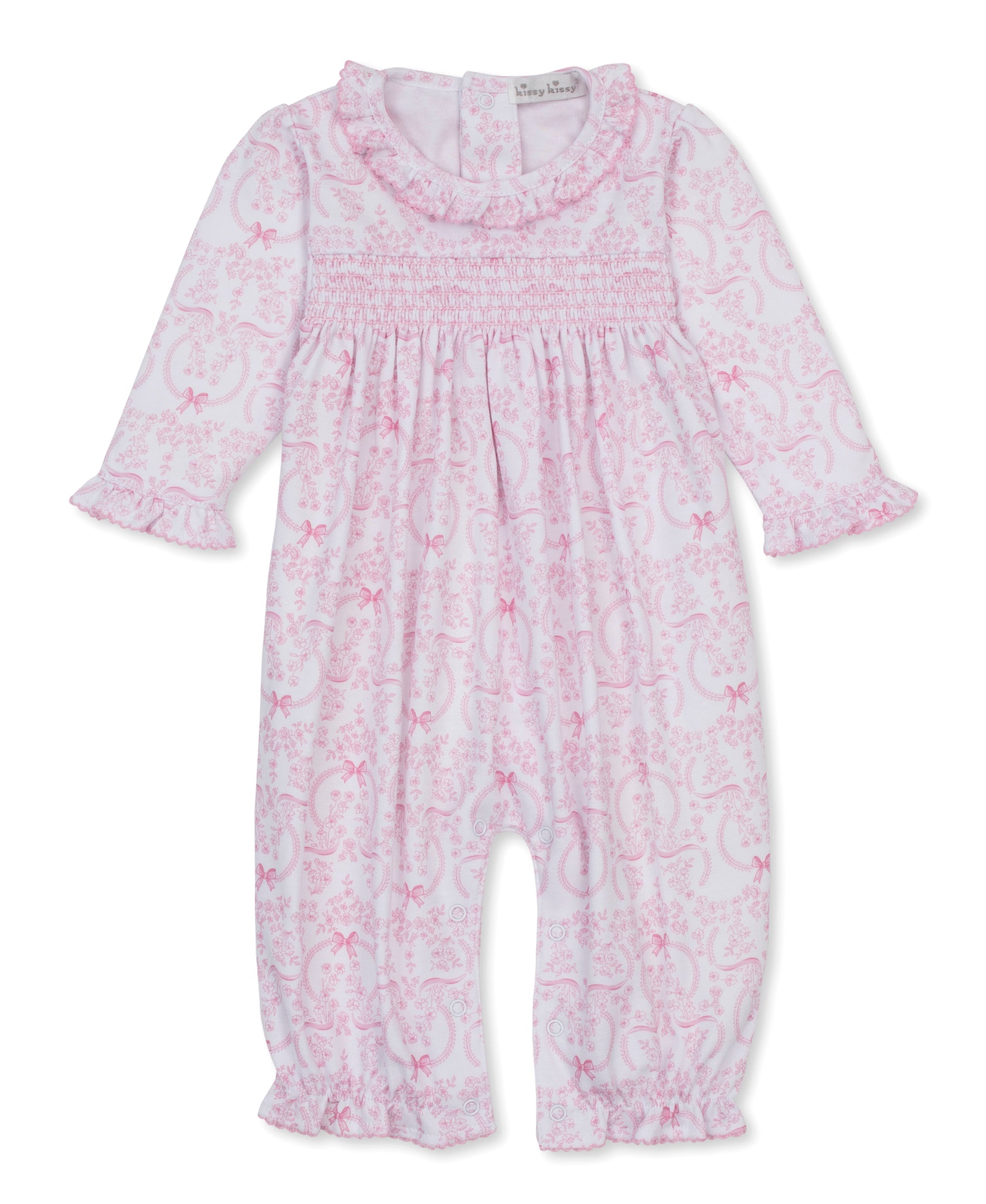 Delicate Blooming Bows Pink Smocked Playsuit - Kissy Kissy