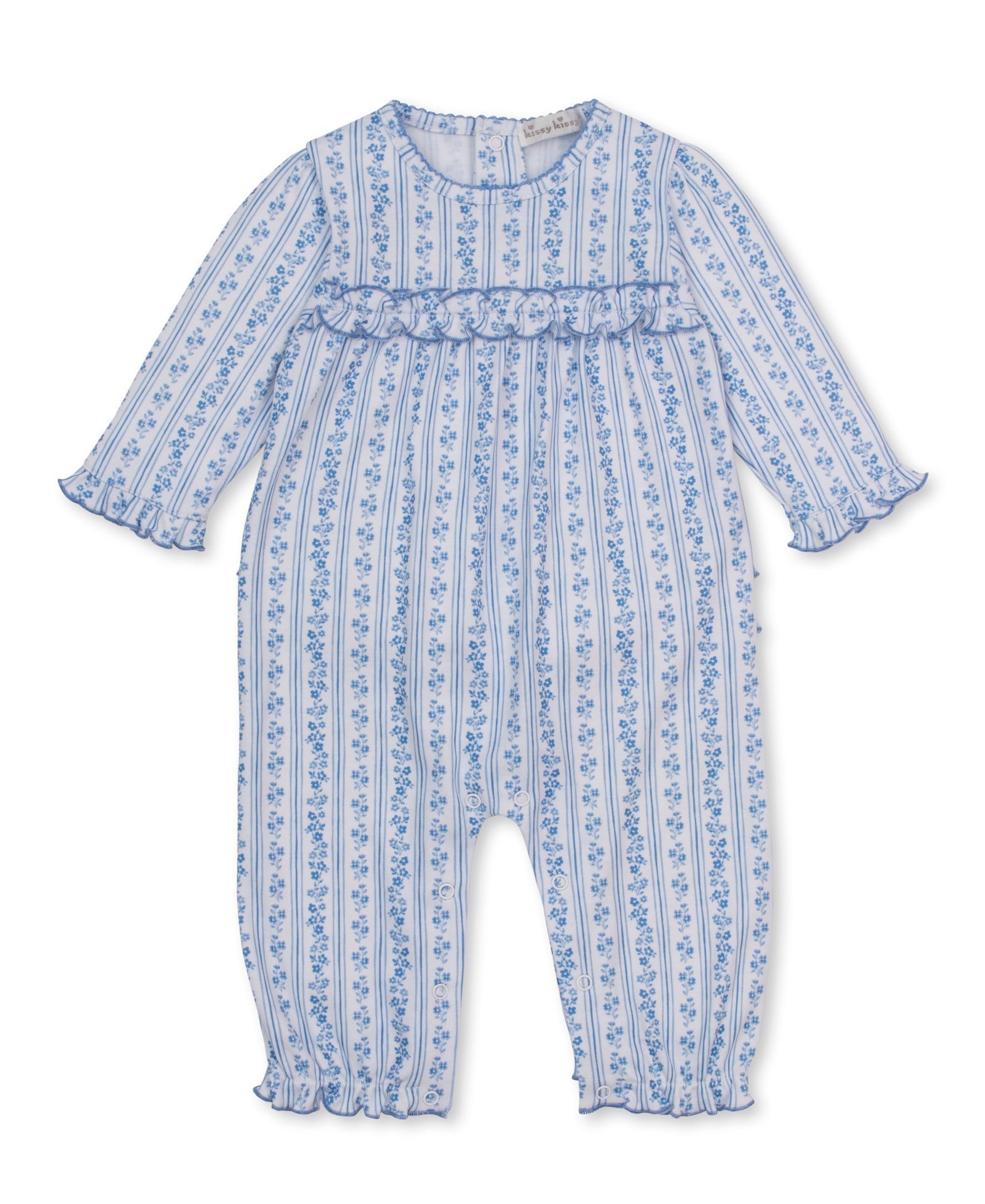 Watercolor Floral Stripes Blue Ruffle Playsuit