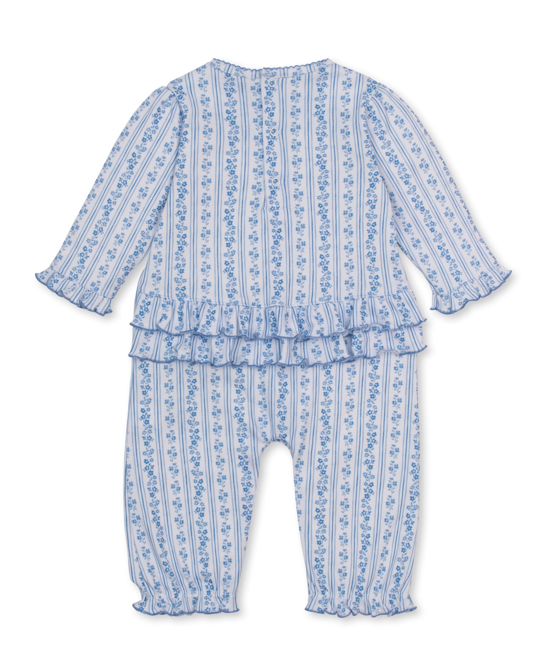 Watercolor Floral Stripes Blue Ruffle Playsuit
