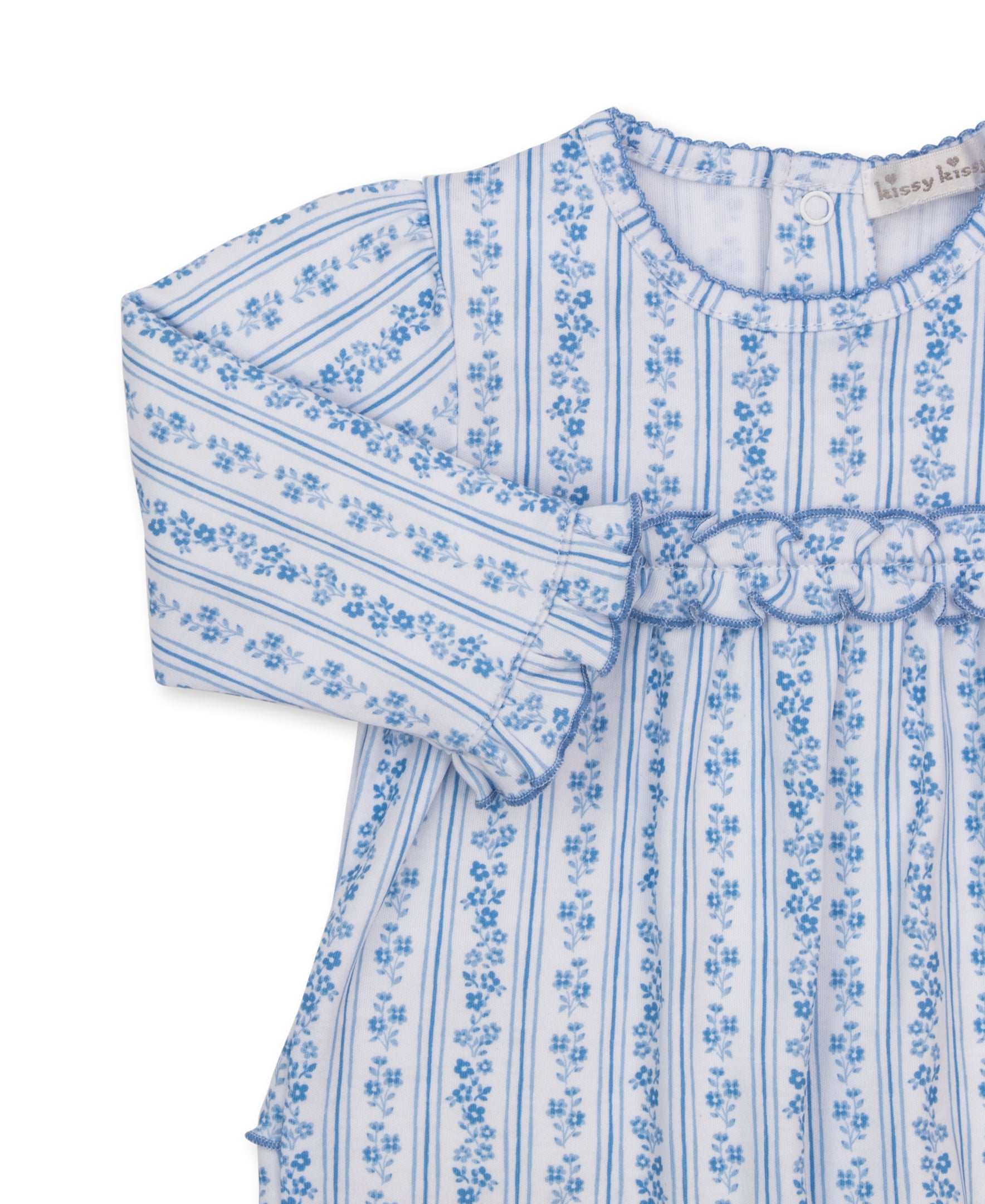 Watercolor Floral Stripes Blue Ruffle Playsuit