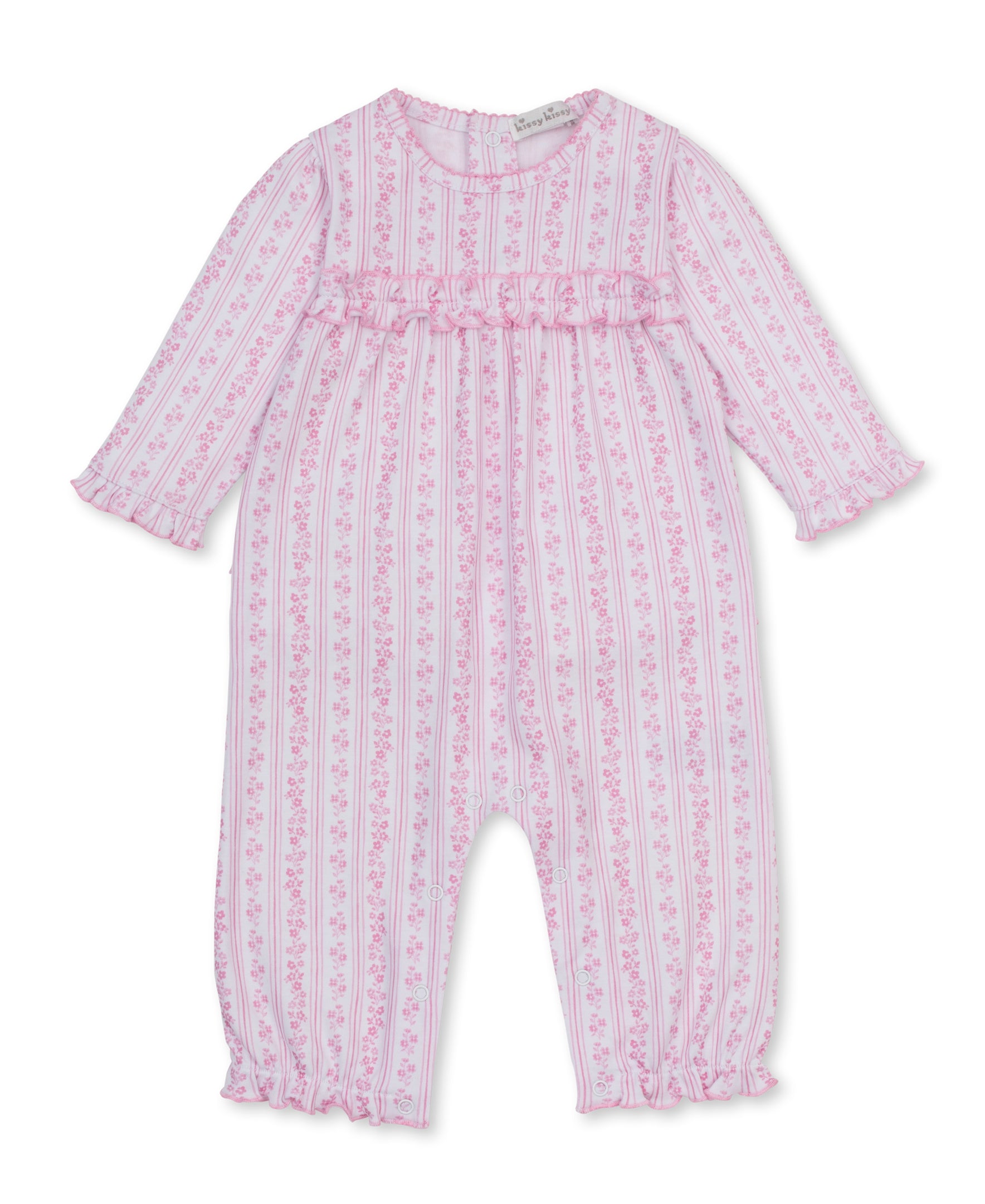 Watercolor Floral Stripes Pink Ruffle Playsuit