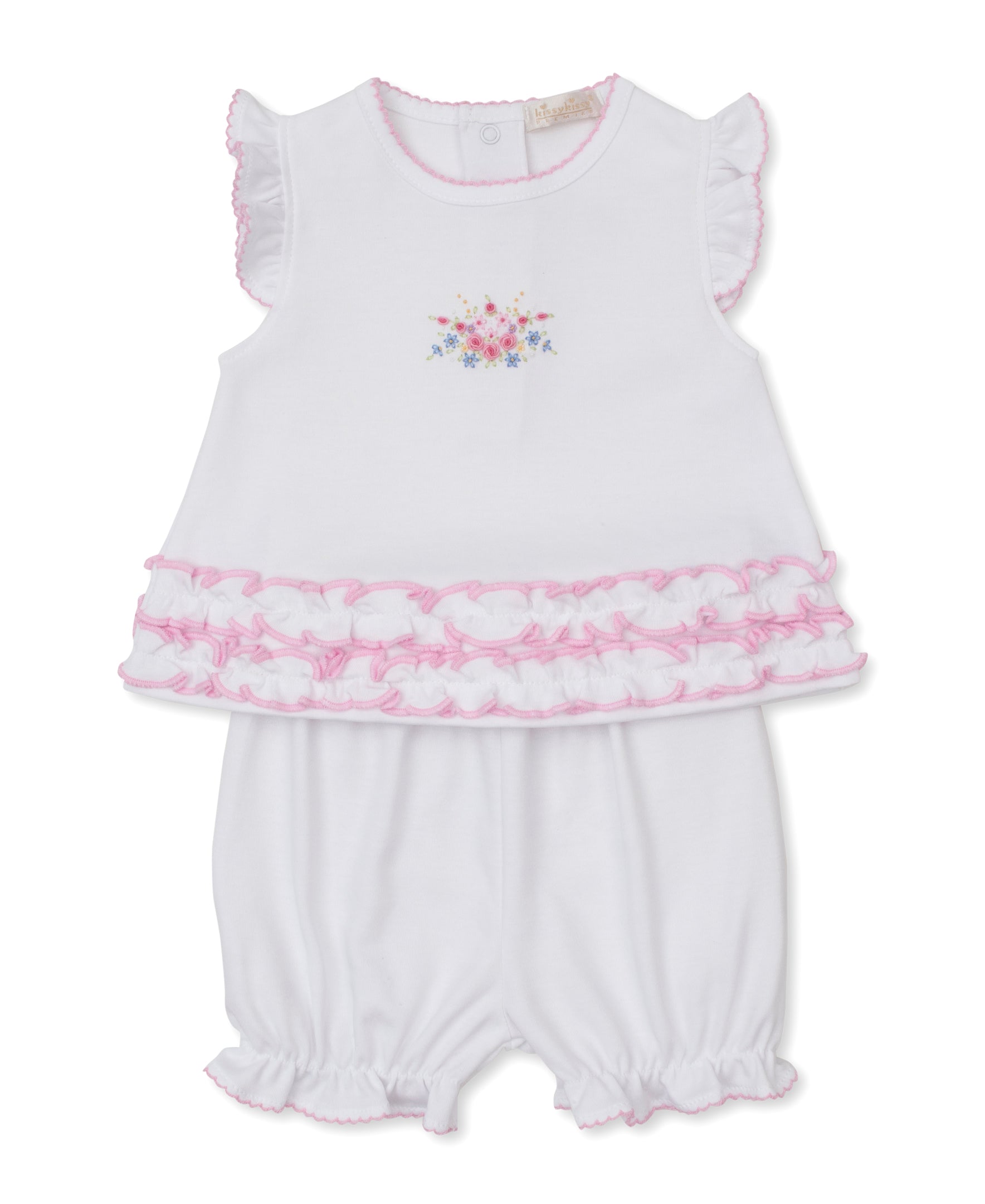 Premier Pastel Gardens White/Pink Hand Emb. Sunsuit Set - Kissy Kissy