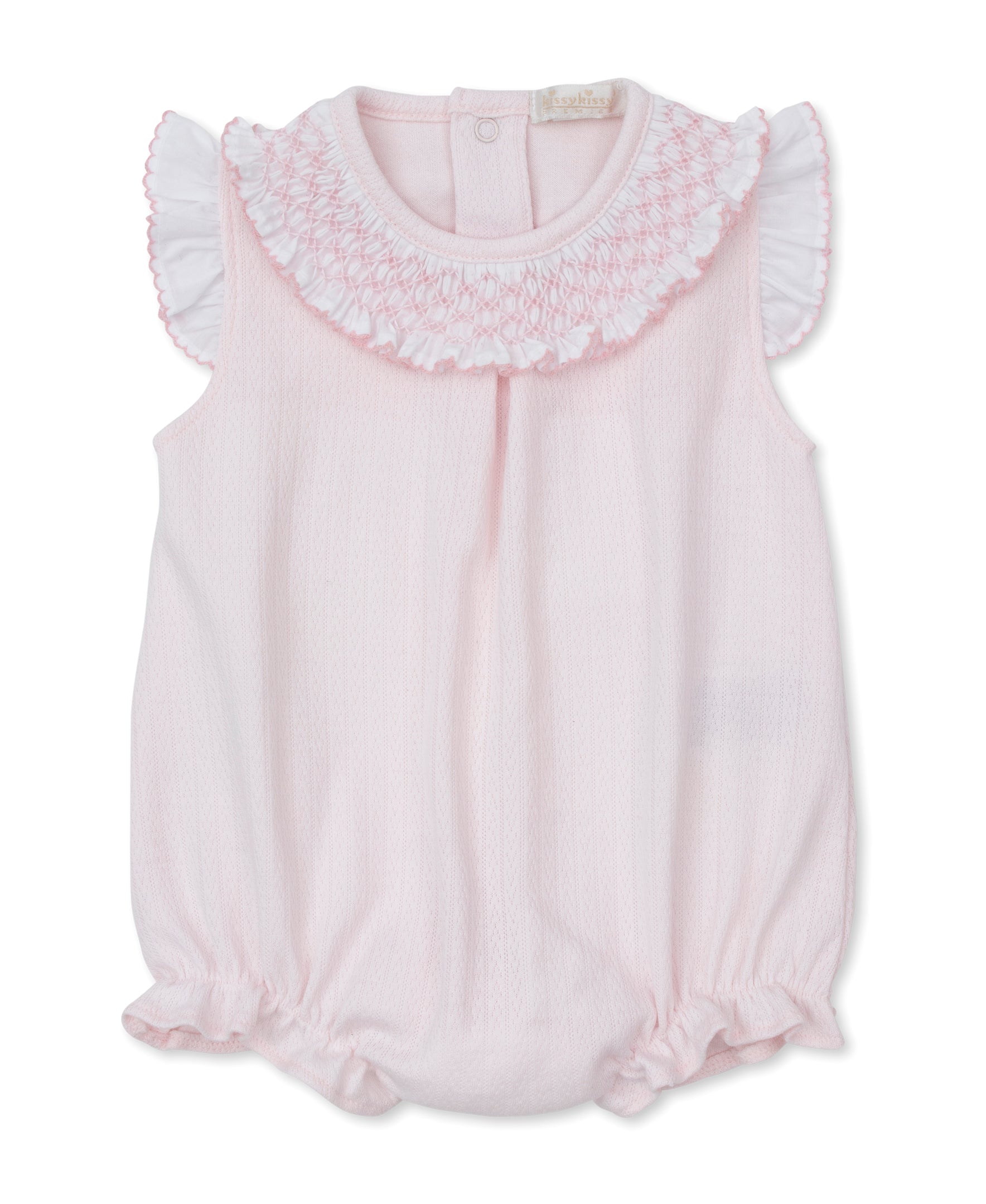 CLB Smocked Ruffle Pink Bubble - Kissy Kissy