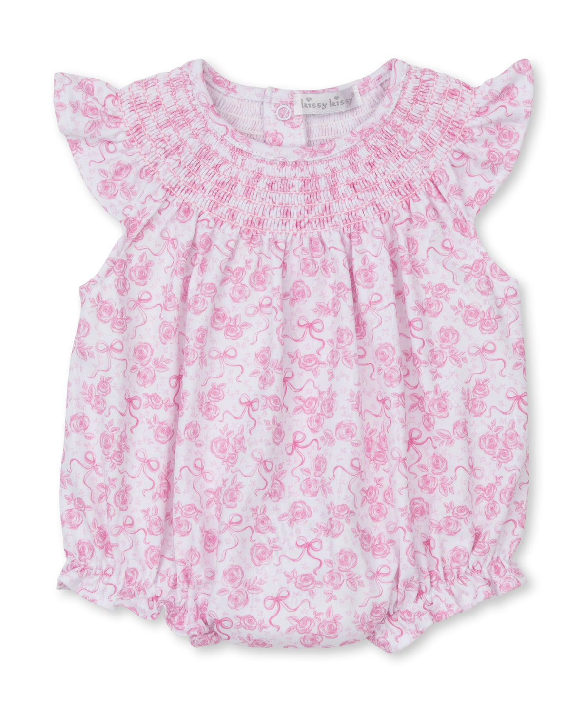 Roses & Bows Pink Smocked Bubble - Kissy Kissy