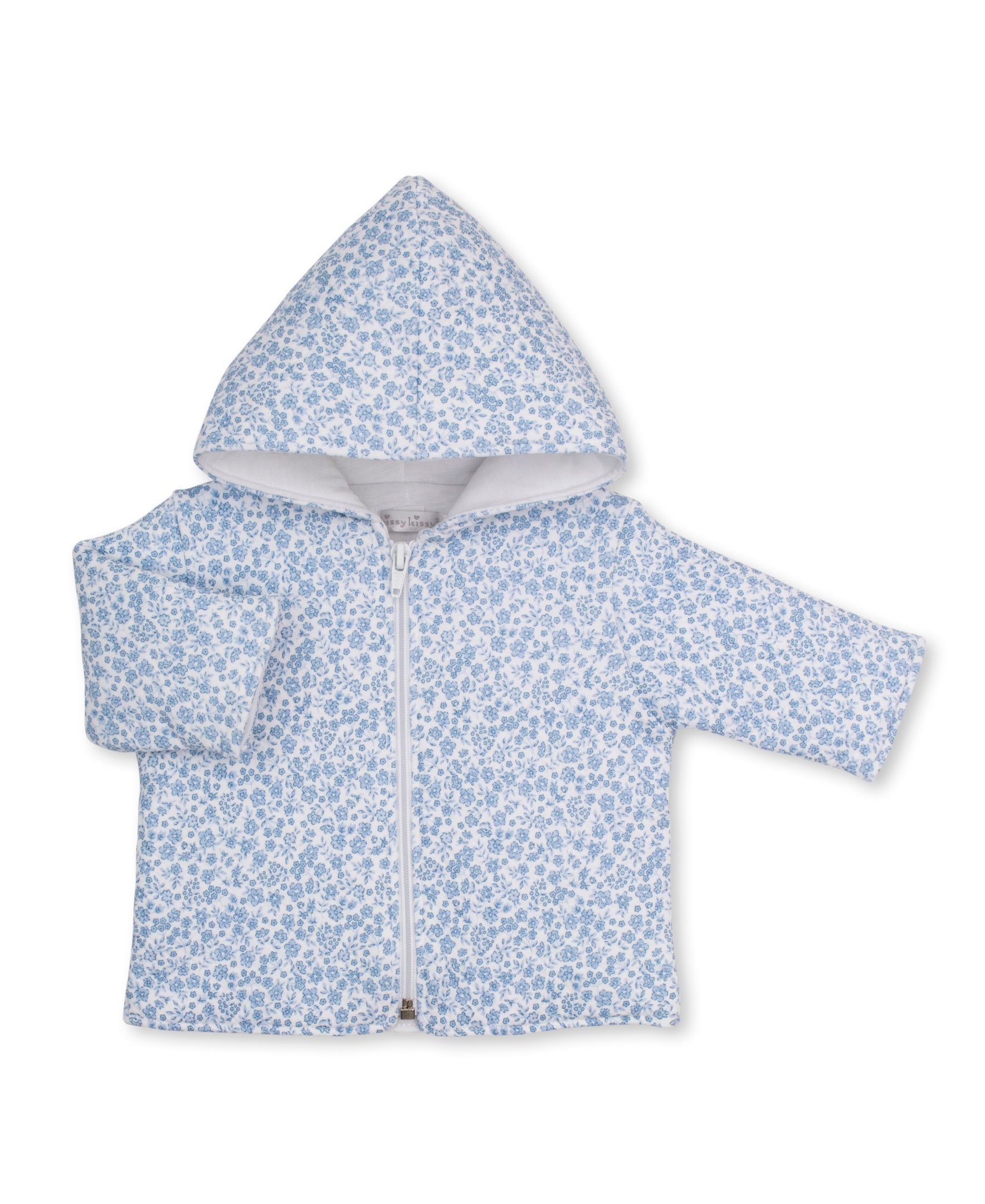 Fall Blooms Blue Padded Jacquard Zip Jacket - Kissy Kissy