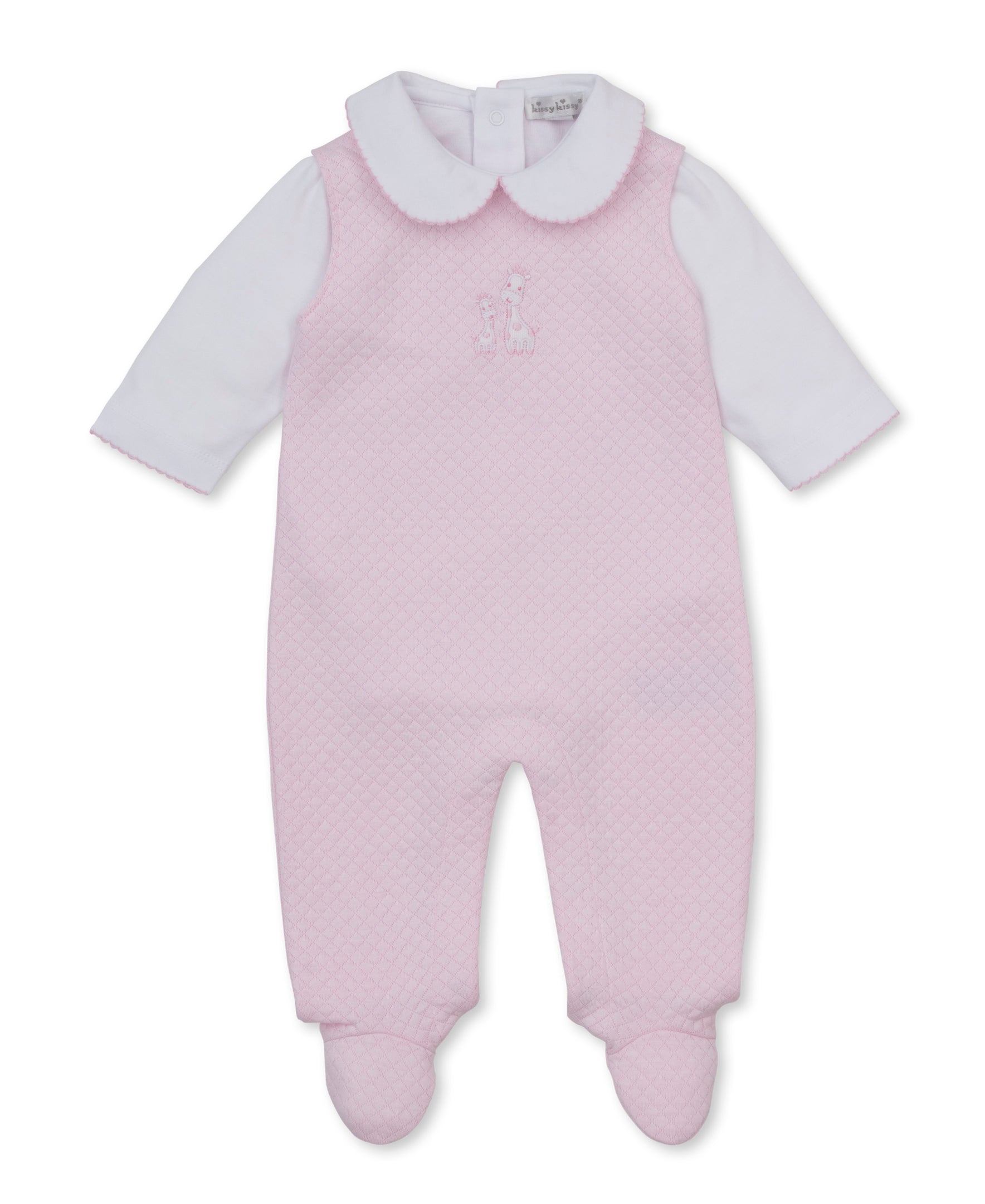 Giraffe Laughs Pink Jacquard Overall Set - Kissy Kissy