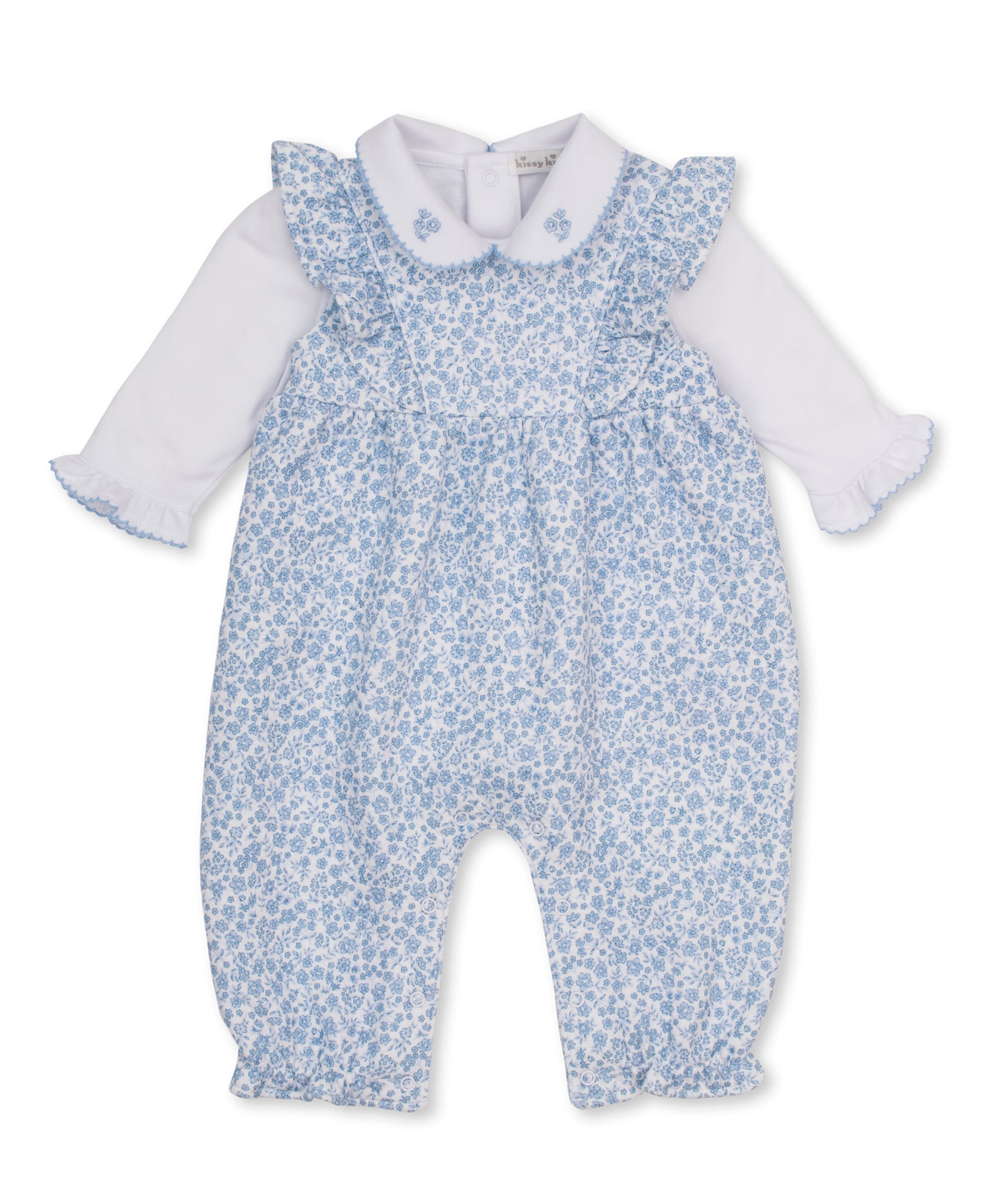 Fall Blooms Blue Jacquard Overall Set - Kissy Kissy