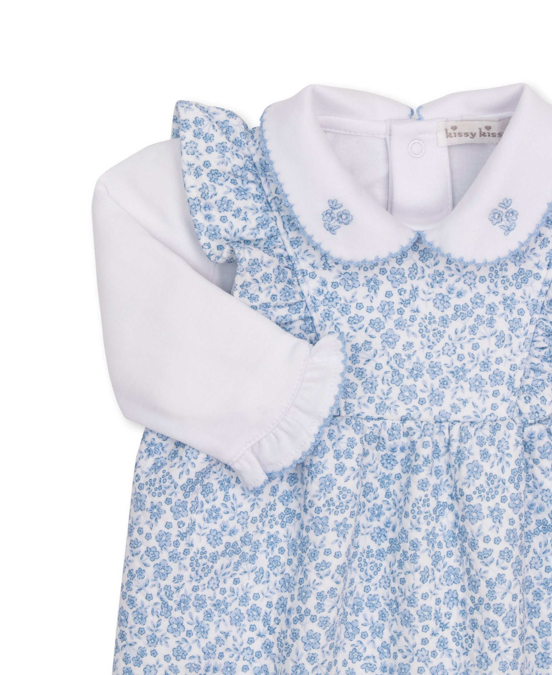 Fall Blooms Blue Jacquard Overall Set - Kissy Kissy