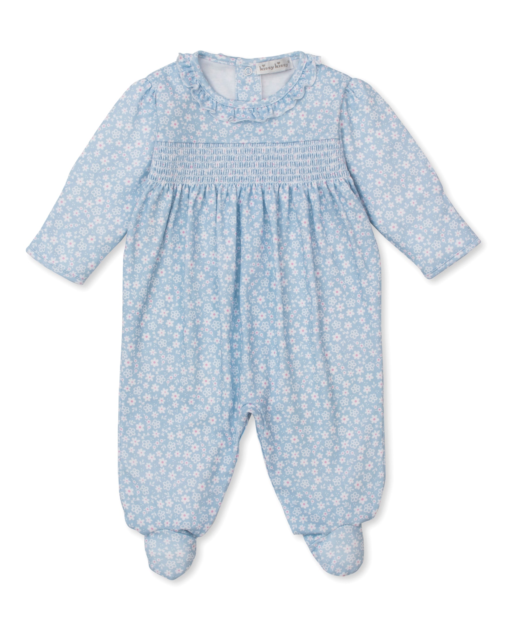Fall in Bloom Blue Smocked Footie - Kissy Kissy
