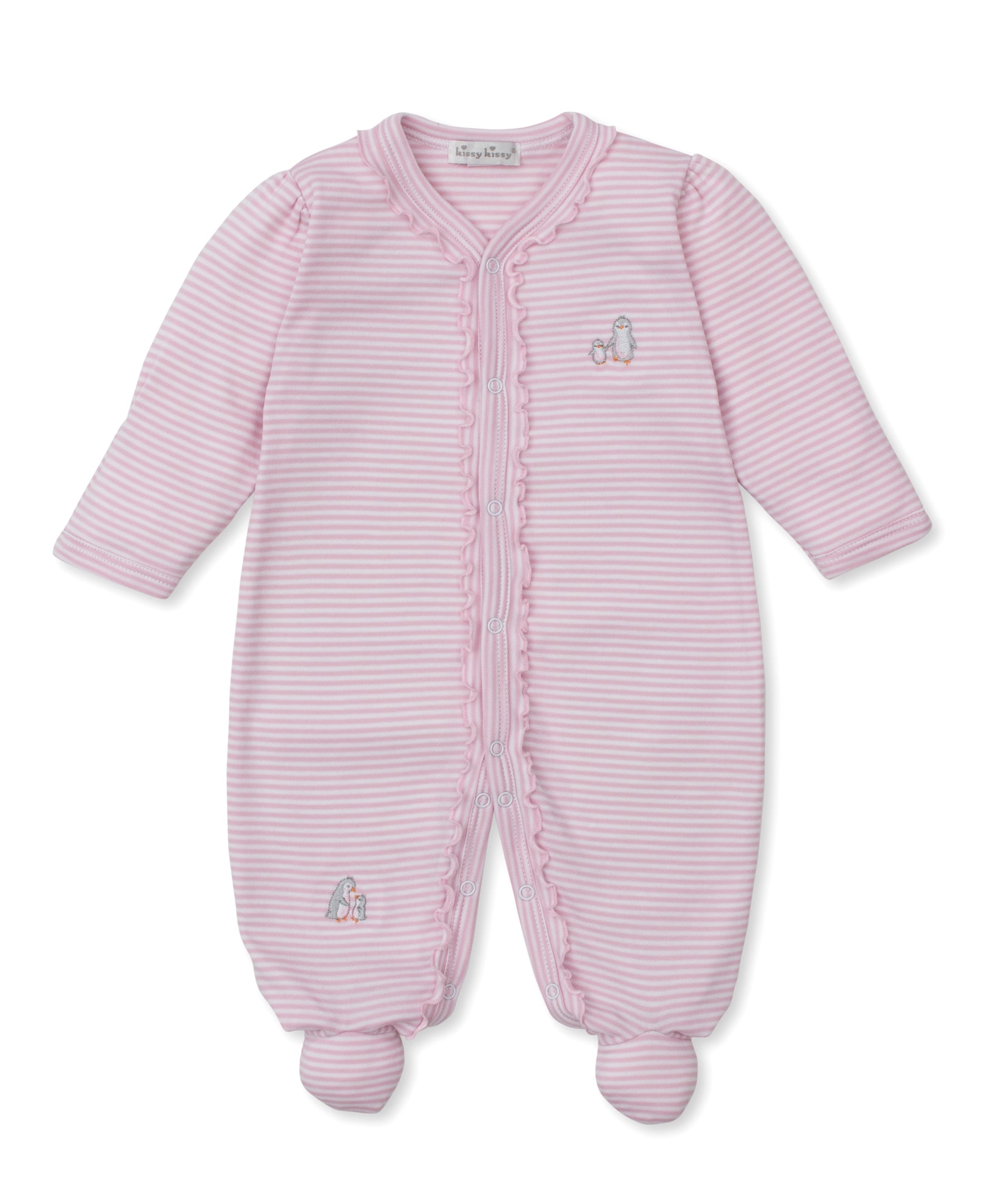 Snow Happy Penguins Pink Stripe Footie - Kissy Kissy