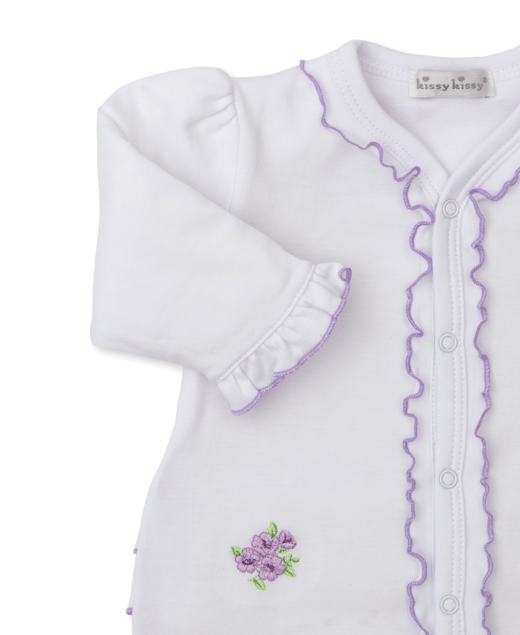 Roses and Blooms White/Lilac Footie & Hat Set - Kissy Kissy
