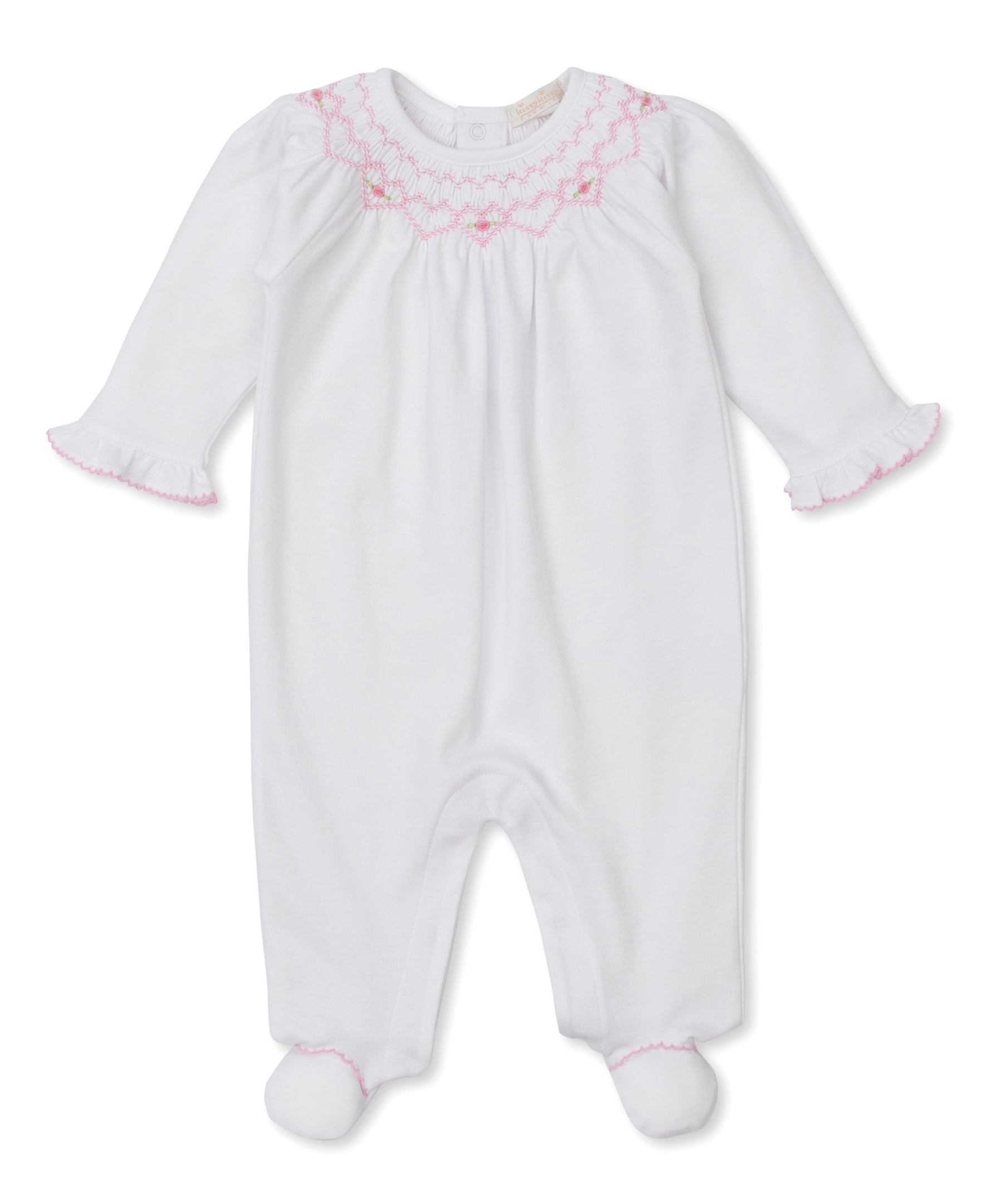 CLB Fall Bishop 25 White/Pink Hand Smocked Footie - Kissy Kissy